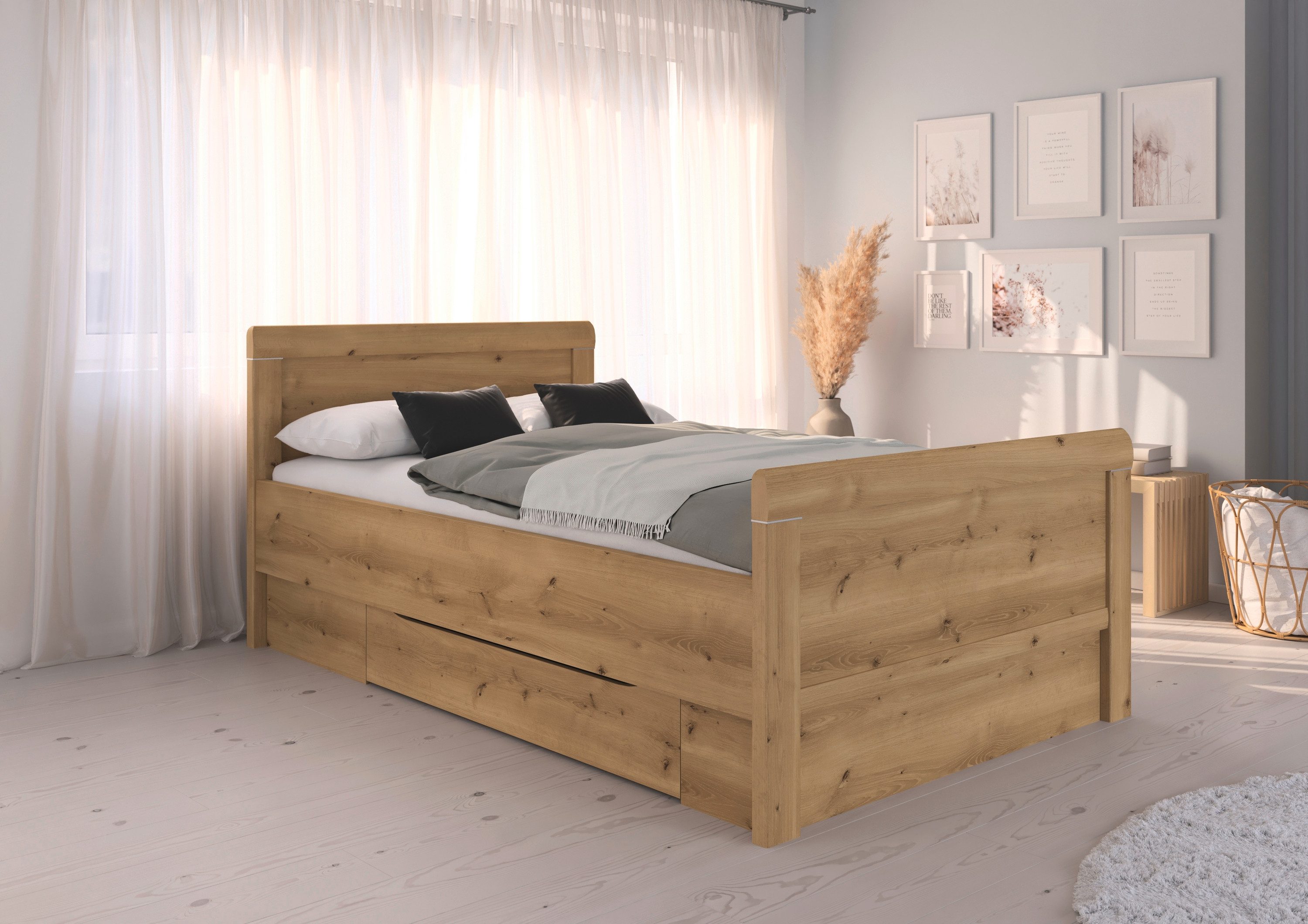 rauch Ledikant met bergruimte Bed Eenpersoons Stollenbed Bedkasten EVELYN in comfortabele hoogte met houten hoofdeinde en lades made in germany