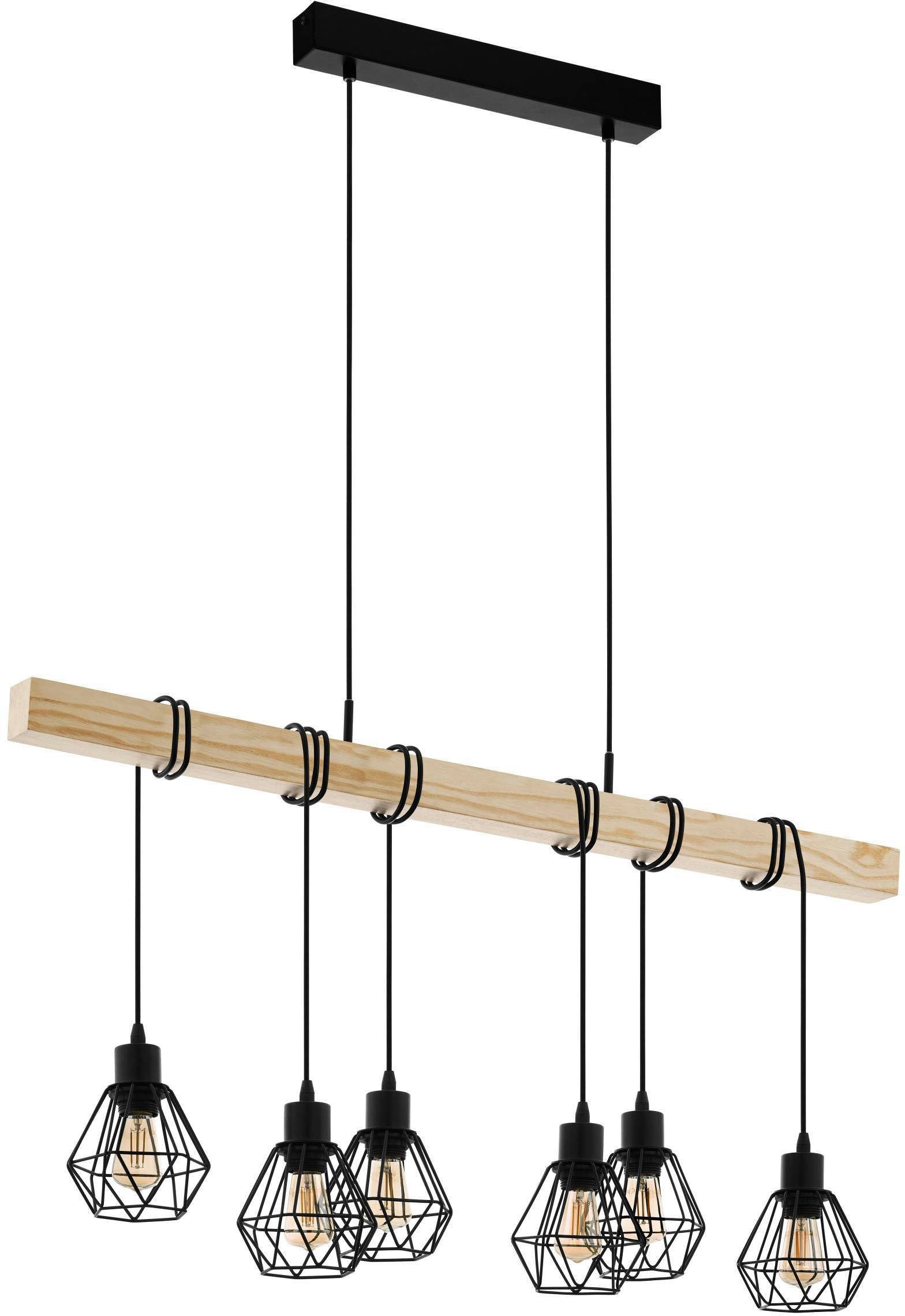 EGLO Hanglamp TOWNSHEND 5 Vintage hanglamp, Industrial, retro lamp van staal en hout, E27 hanglampen bruin