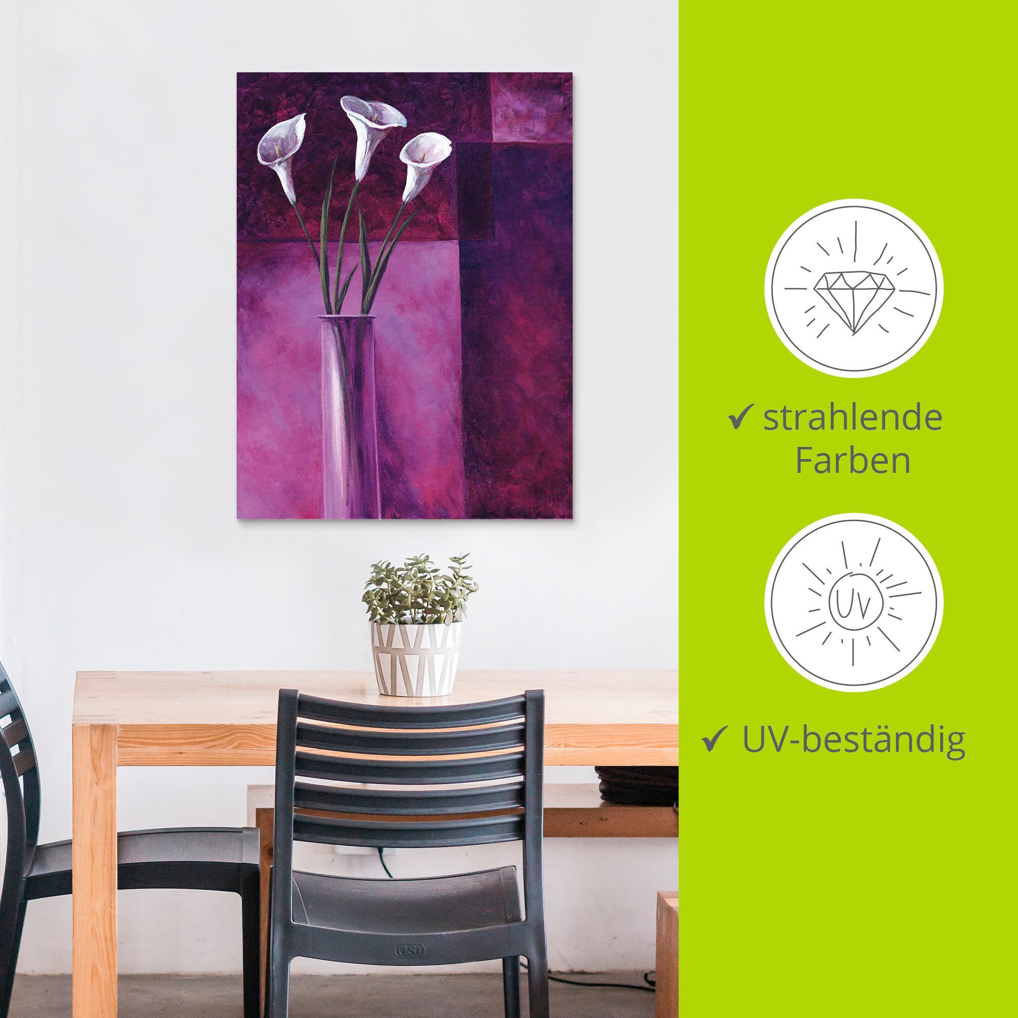 Artland Artprint Callas paars als artprint van aluminium, artprint voor buiten, artprint op linnen in verschillende maten