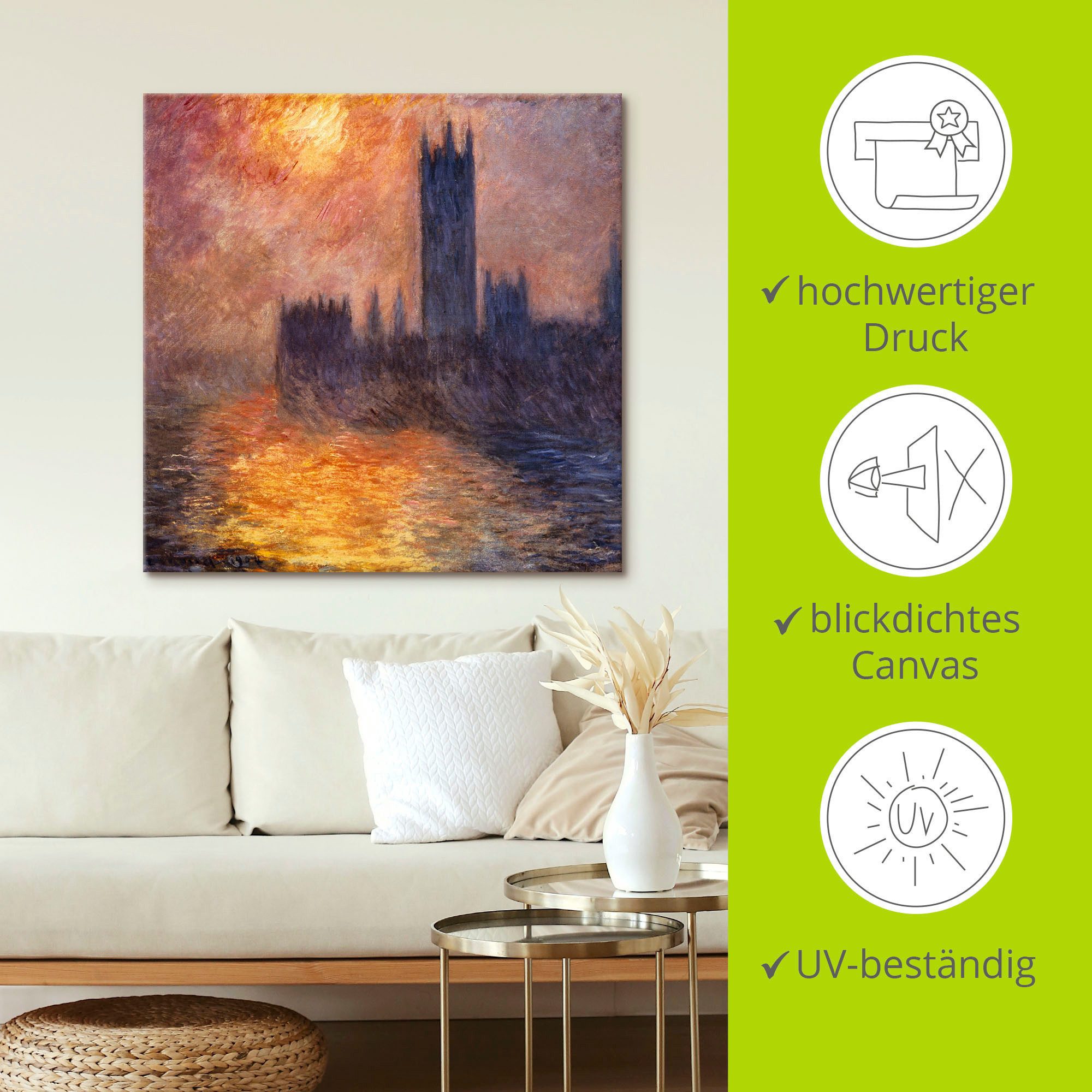 Artland Artprint op linnen Parlement in Londen bij zonsondergang