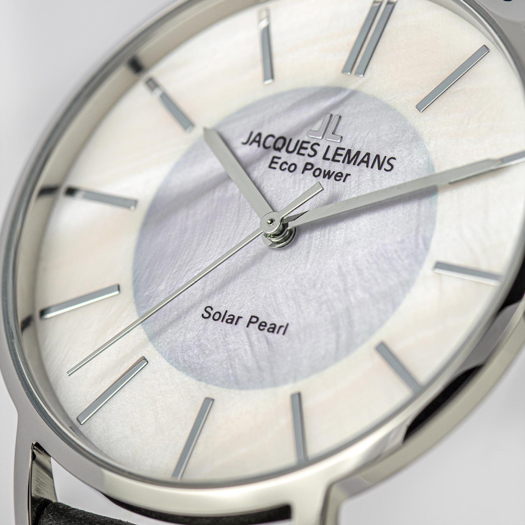 Jacques Lemans Solarhorloge Eco Power Solar Pearl, 1-2112A Polshorloge, dameshorloge, parelmoer wijzerplaat, leren armband