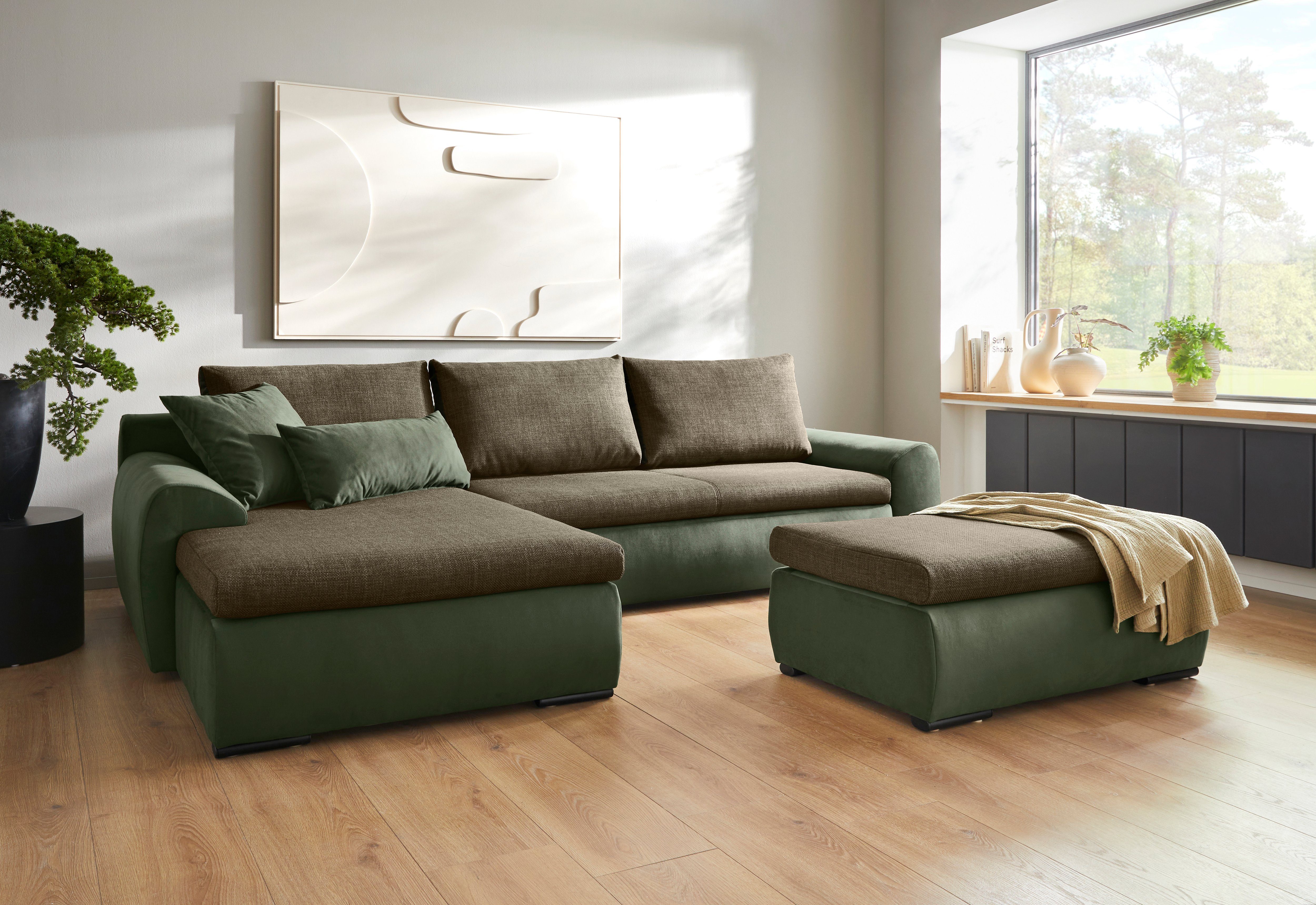 Home affaire Hoekbank Win, L-vorm, breedte 285cm optioneel met slaapfunctie en bedkast, taupe, corduroy