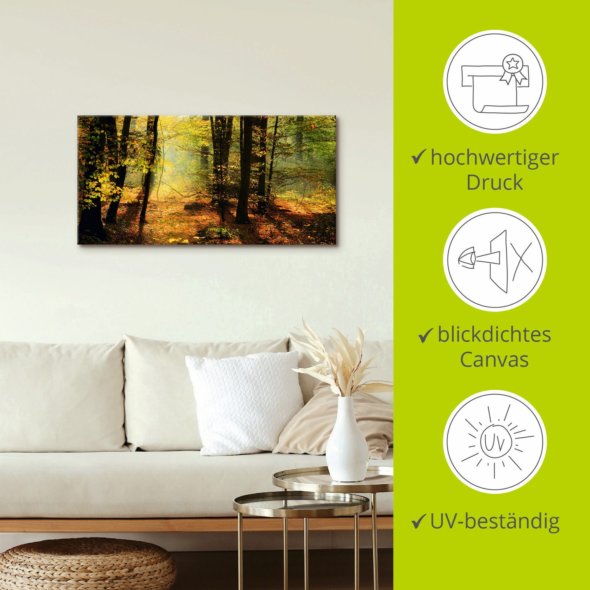 Artland Artprint Herfstlicht in het bos als artprint op linnen, poster, muursticker in verschillende maten