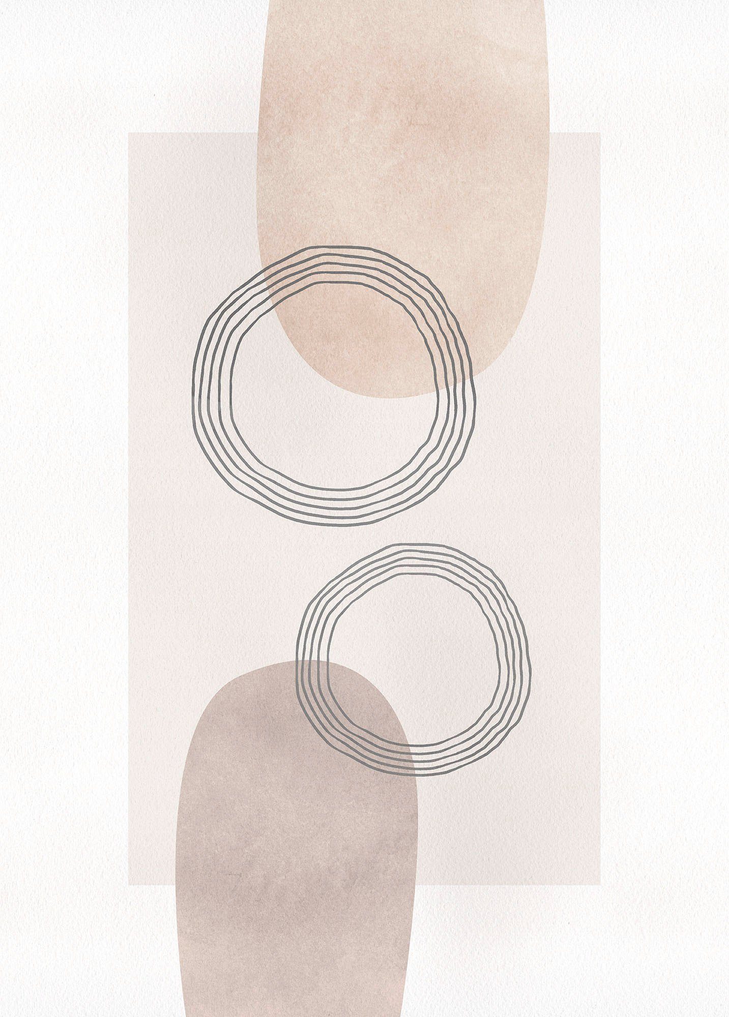 Komar Wanddecoratie Line Art Circles Wanddecoratie - zonder lijst (1 stuk) schilderijen maat 50 cm x 70 cm