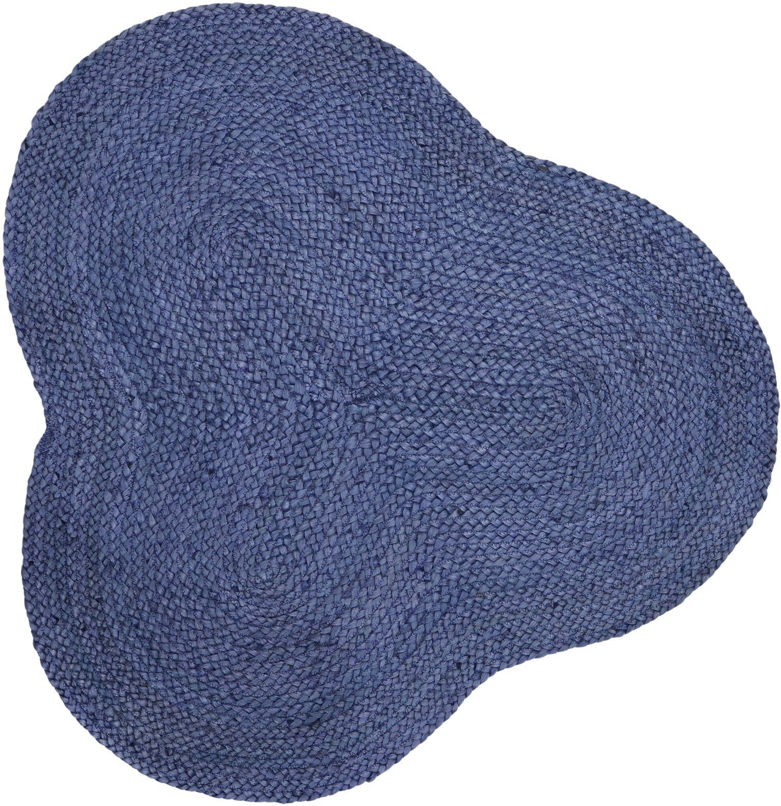 carpetfine Vloerkleed Alia Jutetapijt handgeweven van jute, natuur tapijt, speciale vorm blauw, boho stijl, effen moderne vloerkleden maat 120 cm x