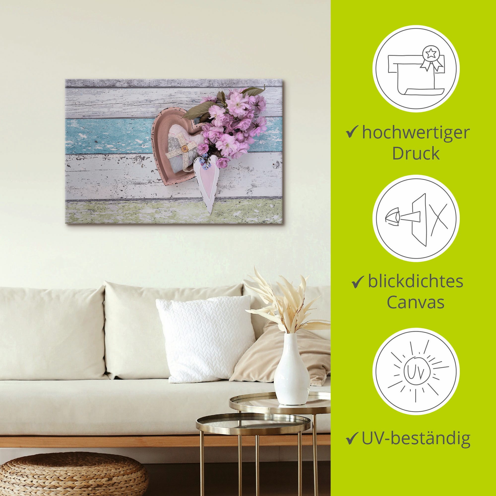 Artland Artprint op linnen Stilleven met kersenbloesem en harten