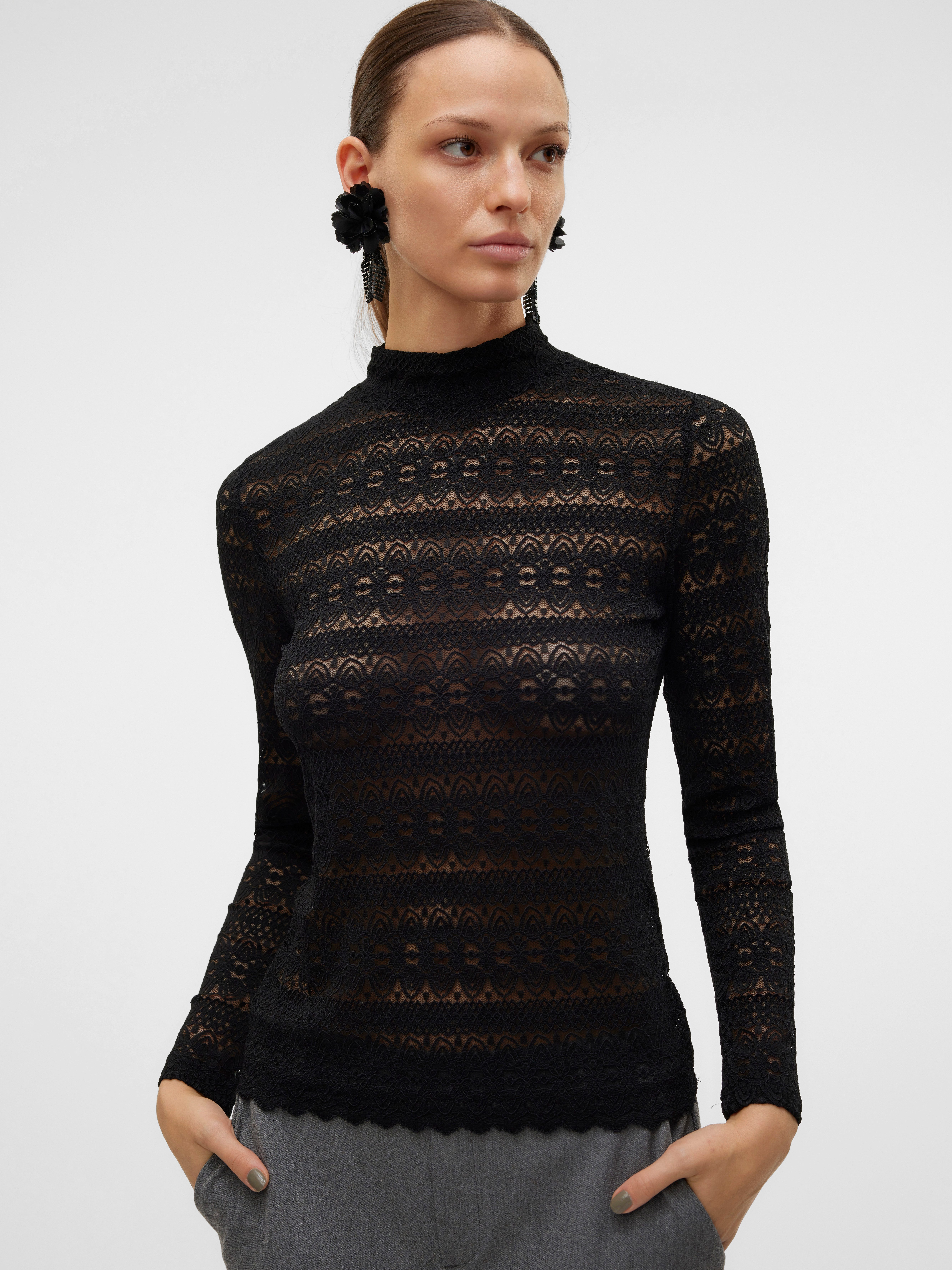 Vero Moda Shirt met lange mouwen VMZOE LS LACE HIGH NECK TOP JRS NOOS