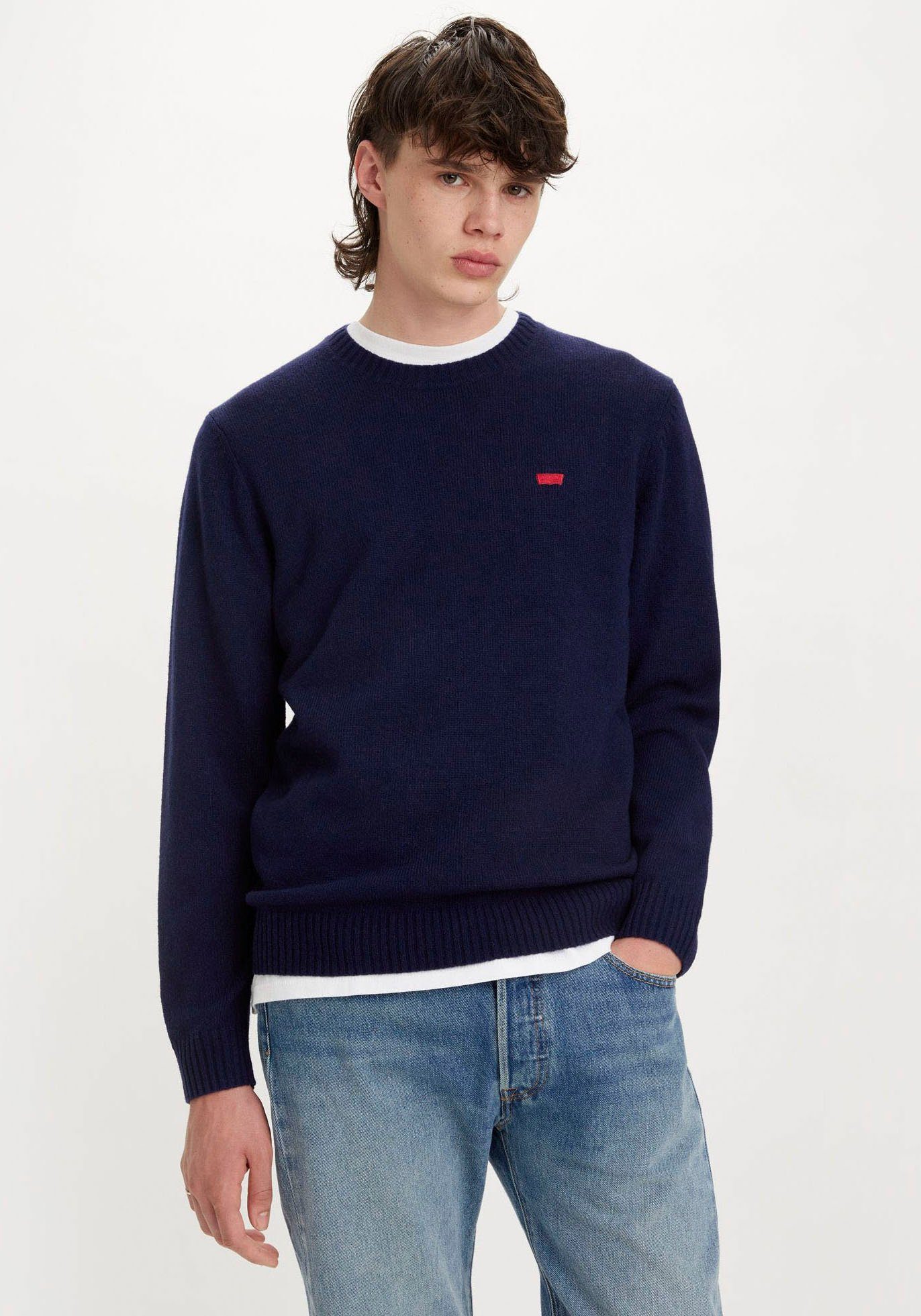 Levi's Wollen trui ORIGINAL HM SWEATER in klassieke ronde halsvorm heren pullovers maat M blauw