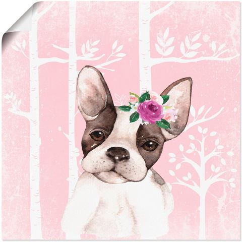 Artland artprint Mops Hund mit Blumen im pink Wald