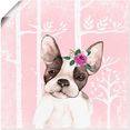 artland artprint mopshond met bloemen in pink bos in vele afmetingen  productsoorten - artprint van aluminium - artprint voor buiten, artprint op linnen, poster, muursticker - wandfolie ook geschikt voor de badkamer (1 stuk) roze