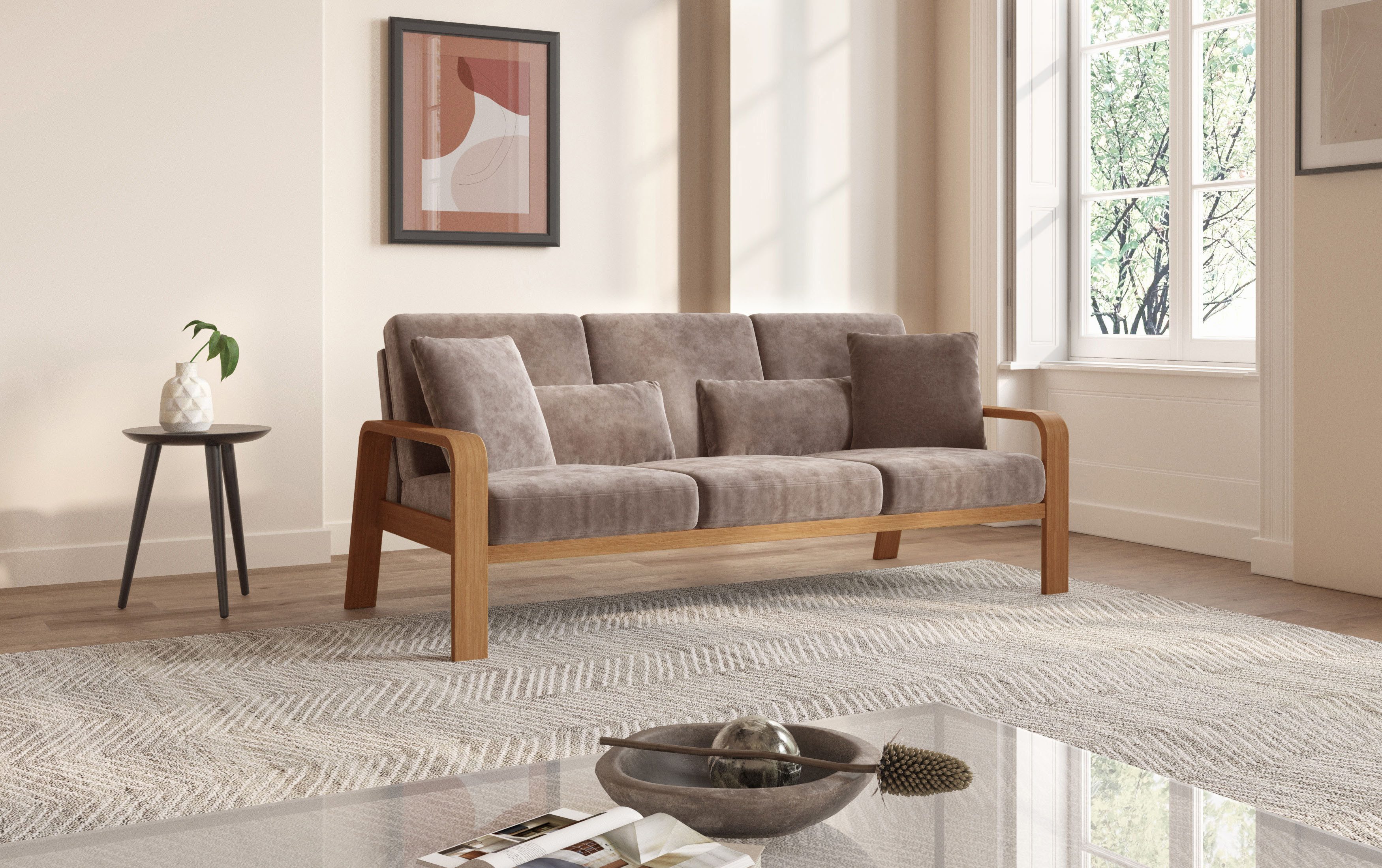 sit&more 3-zitsbank Kolding Armleuningen van eikenkleurig beukenhout, verschillende bekledingen en kleuren