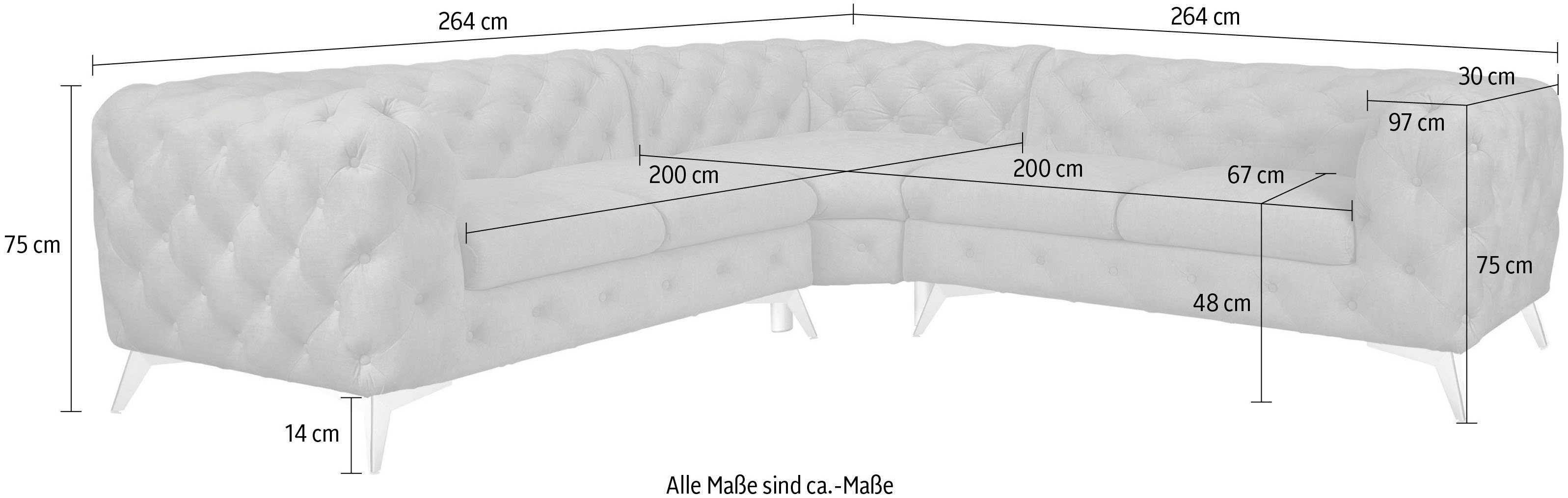 Leonique Chesterfield-bank Glynis L-vorm luxueuze capitonnage, moderne chesterfield look, kleur van de poten ter keuze