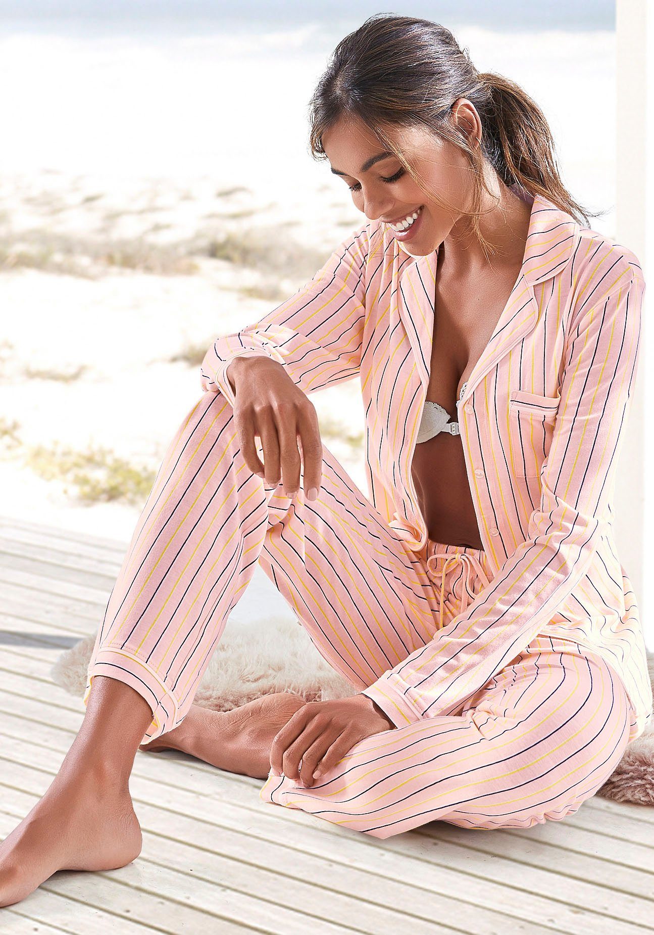 s.Oliver RED LABEL Beachwear Pyjama klassiek streepdesign (2-delig)