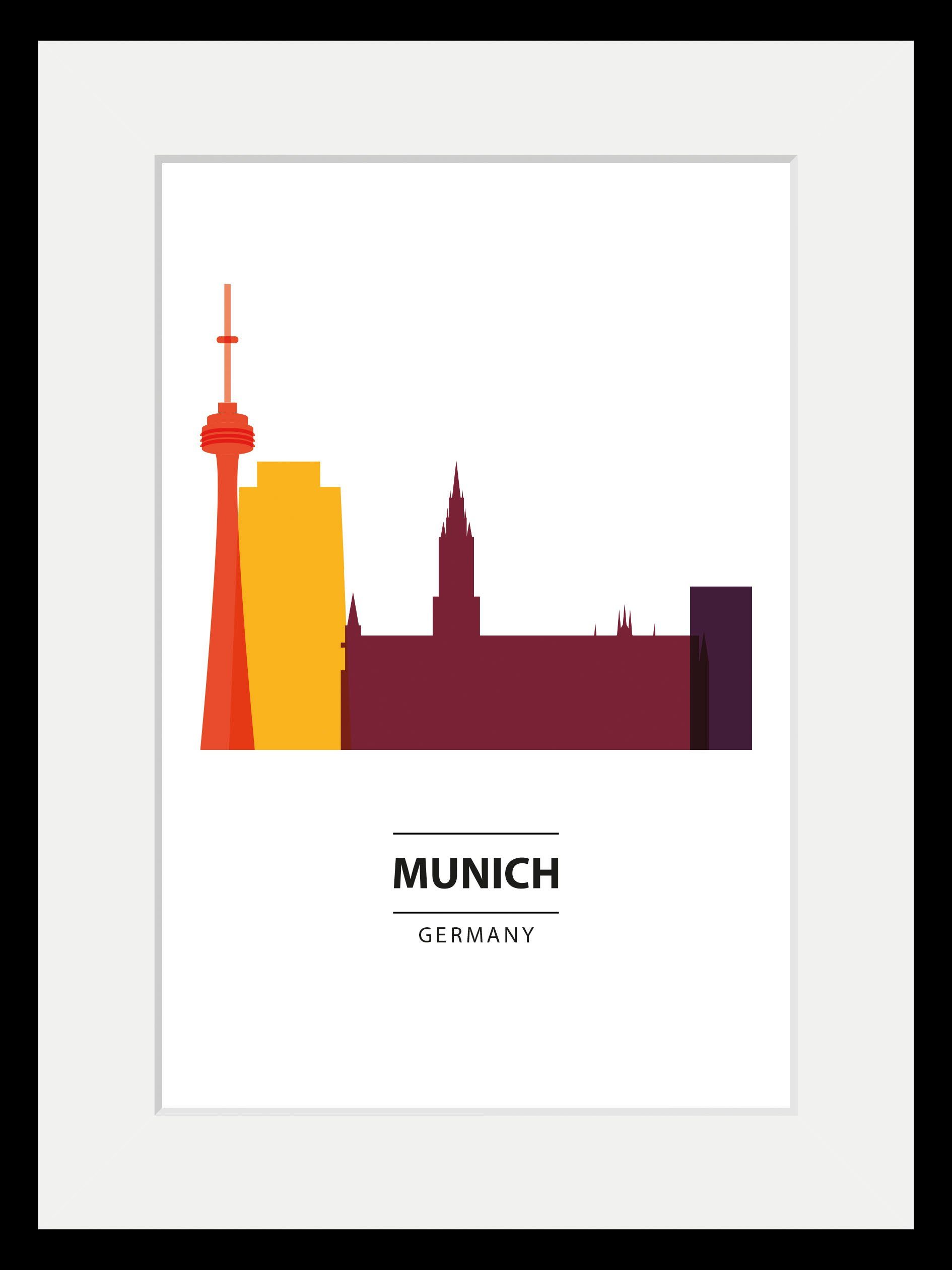 queence Wanddecoratie Munich Color Splash HD premium posterdruk incl. houten lijst (1 stuk)