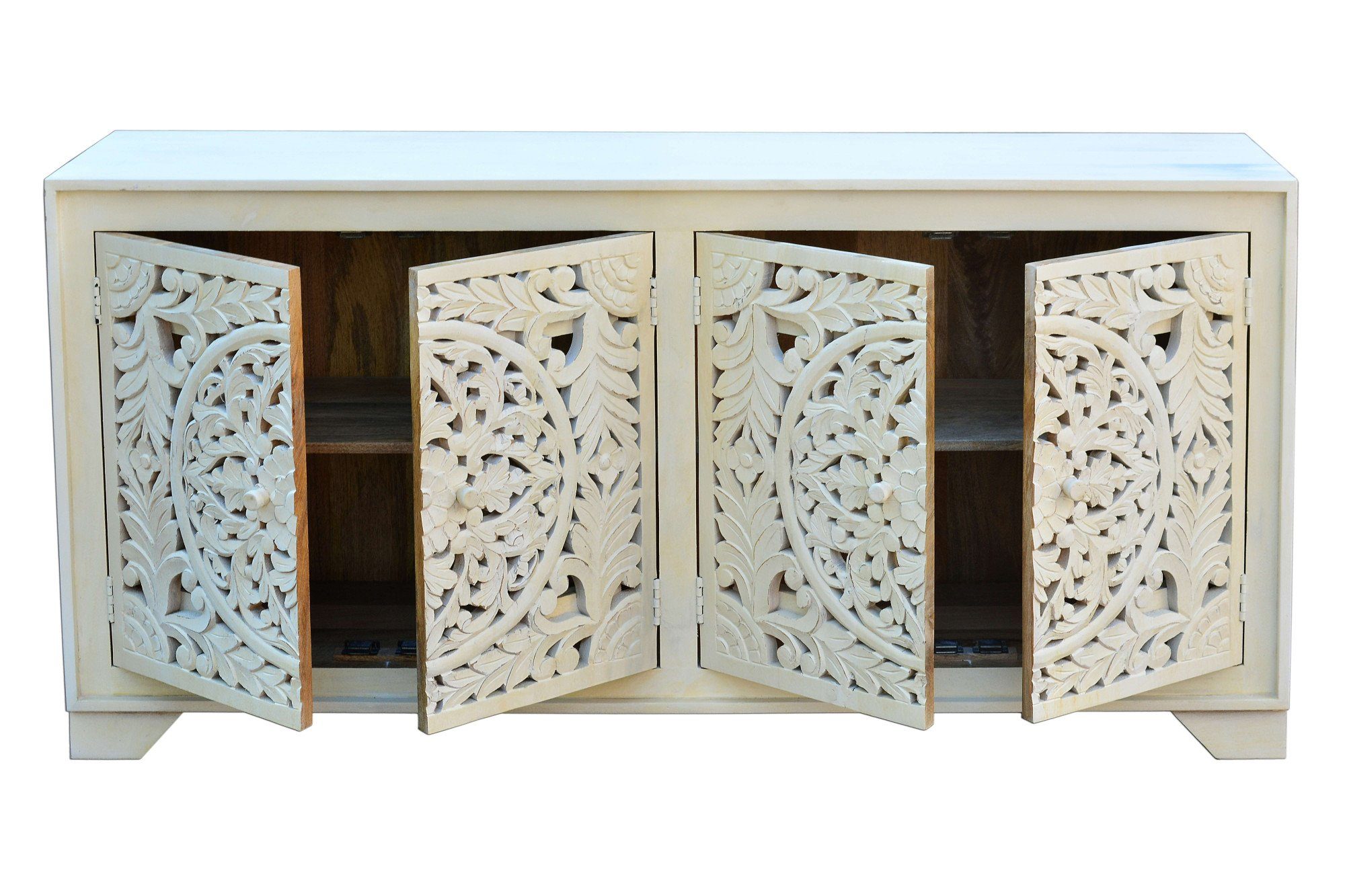 Home affaire Dressoir Kenmare Commode van mangohout, decoratieve snijwerk, breedte 170 cm