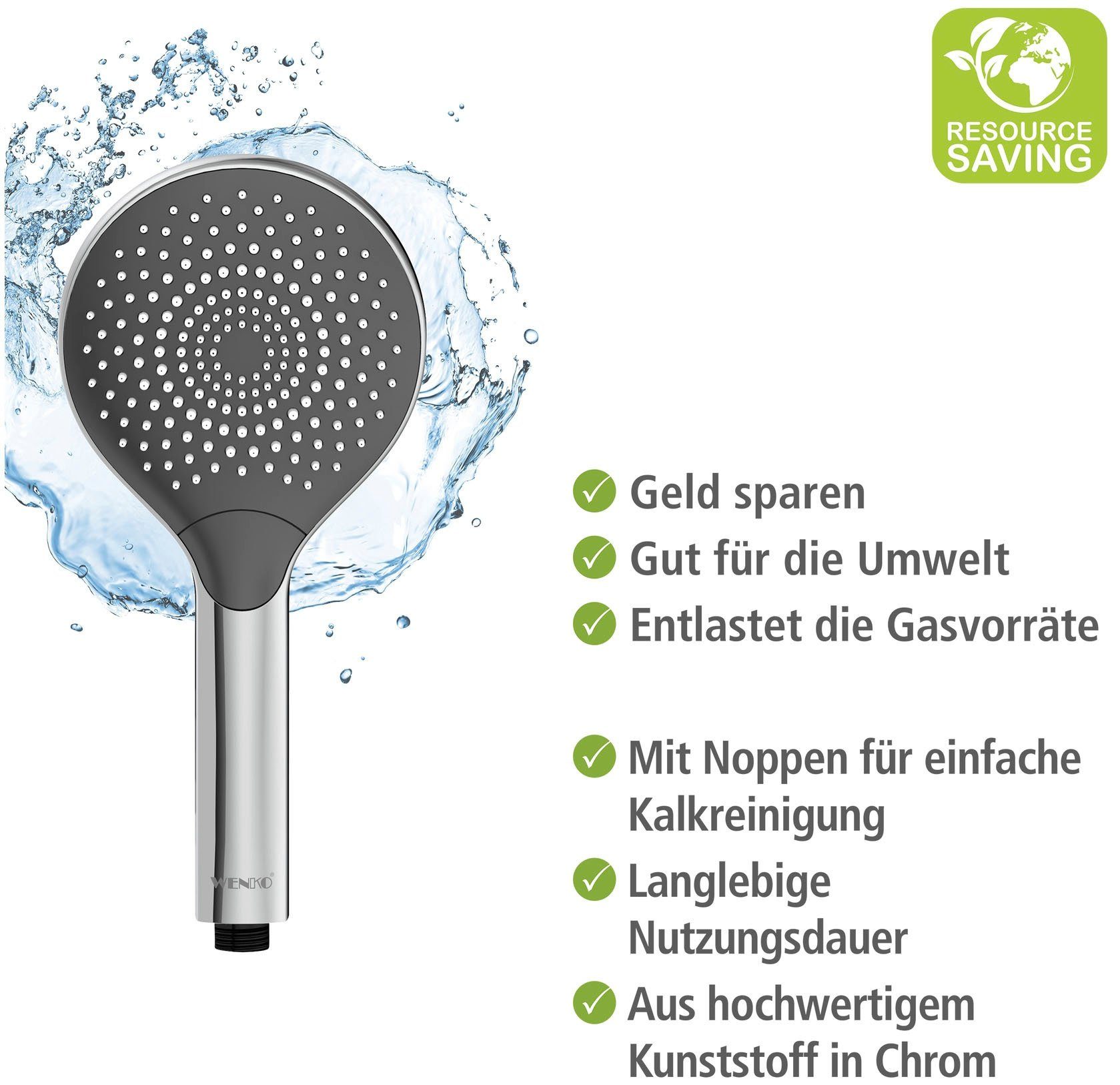 WENKO Handsproeier Watersaving Chroom, Ø 12 cm (1-delig)