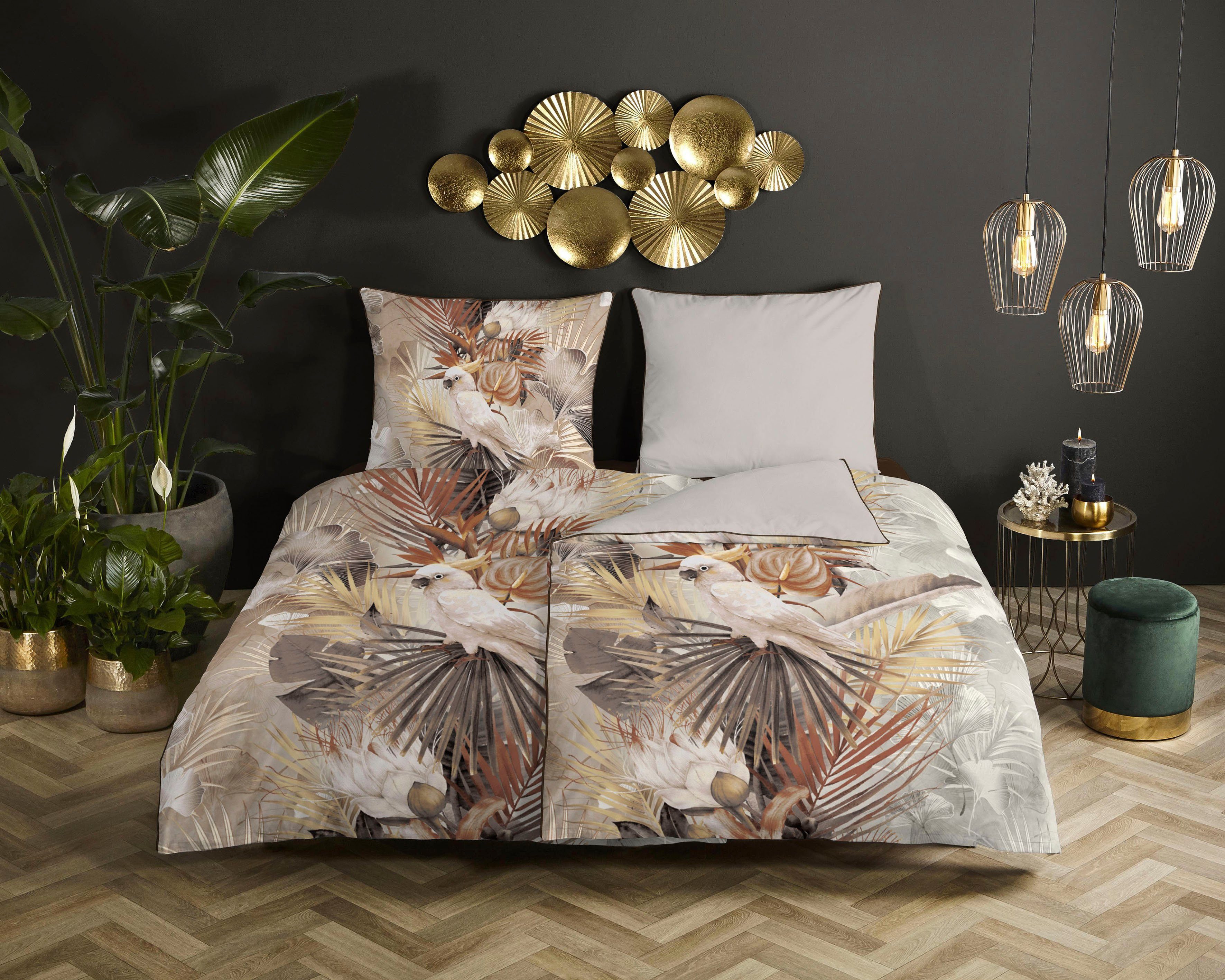 Descanso Tweezijdig te gebruiken overtrekset Pippa Katoen, Mako-satijn, 135x200, Bies, Rits, Omkeerbaar, Zand dekbedovertrekken beige