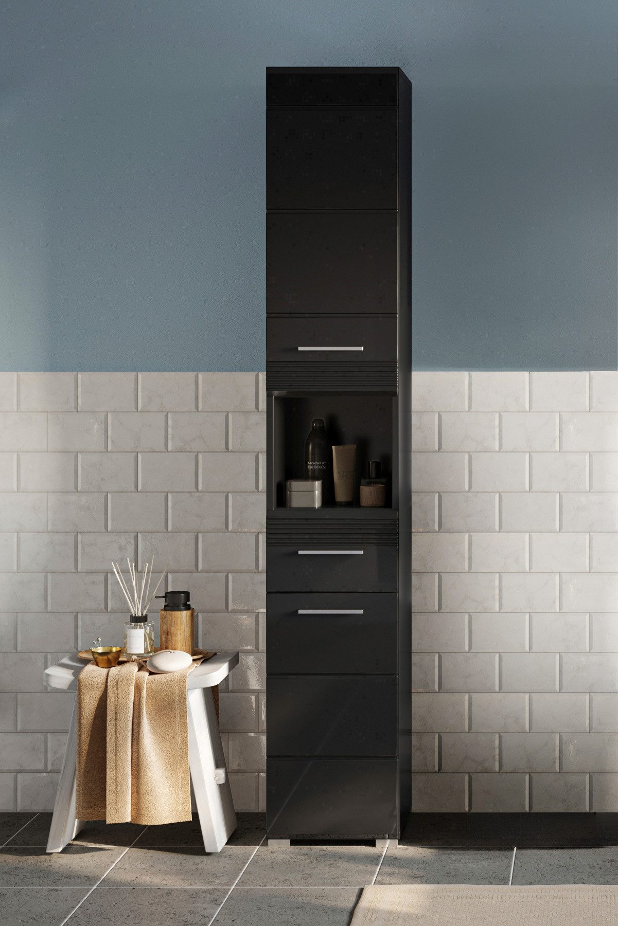 INOSIGN Hoge kast Malmö, Breedte 30 cm, 2 deuren, 1 lade, 1 open vak, MDF-front in verschillende kleuren verkrijgbaar, badkamermeubels, badkamerkast, kast, badkamer