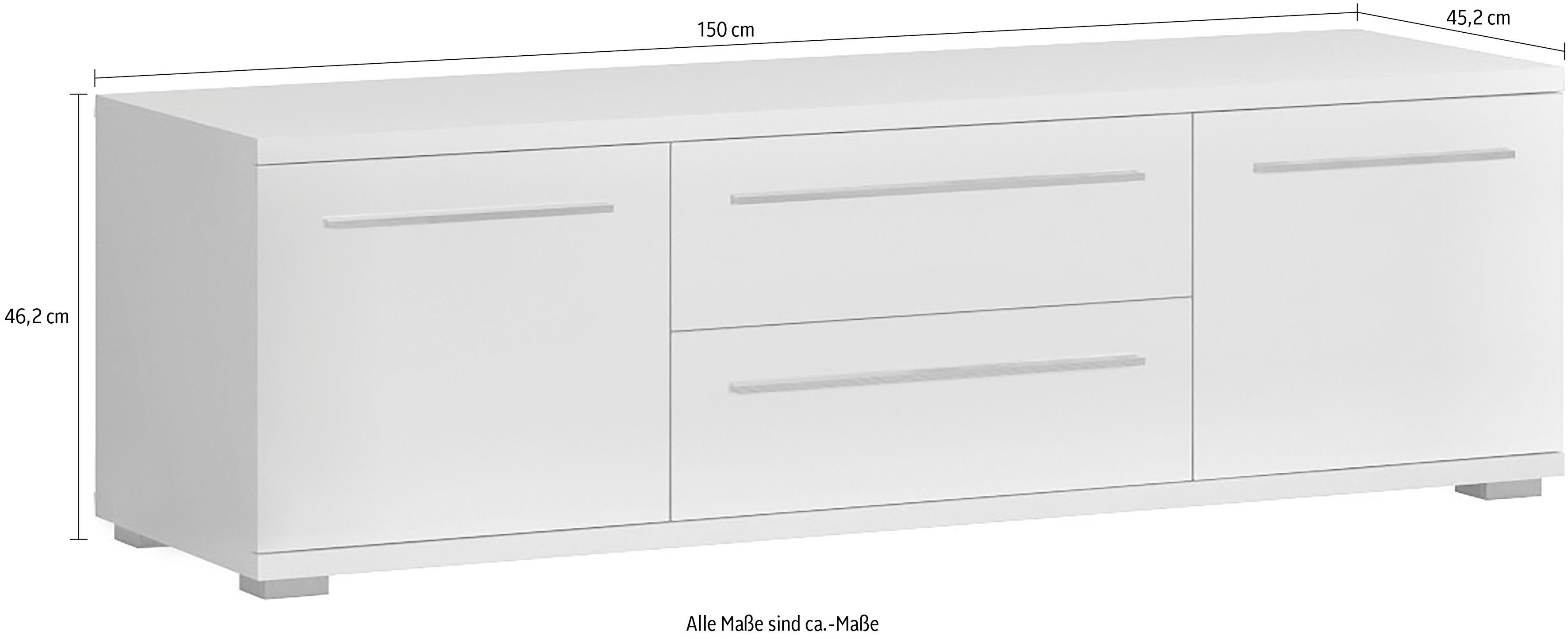 Places of Style Tv-meubel Piano TV-kast in breedte 165 of 180 cm met soft-close functie Hoogglans UV-gelakt, Br 180 cm met verschillende deur- en ladeafmetingen