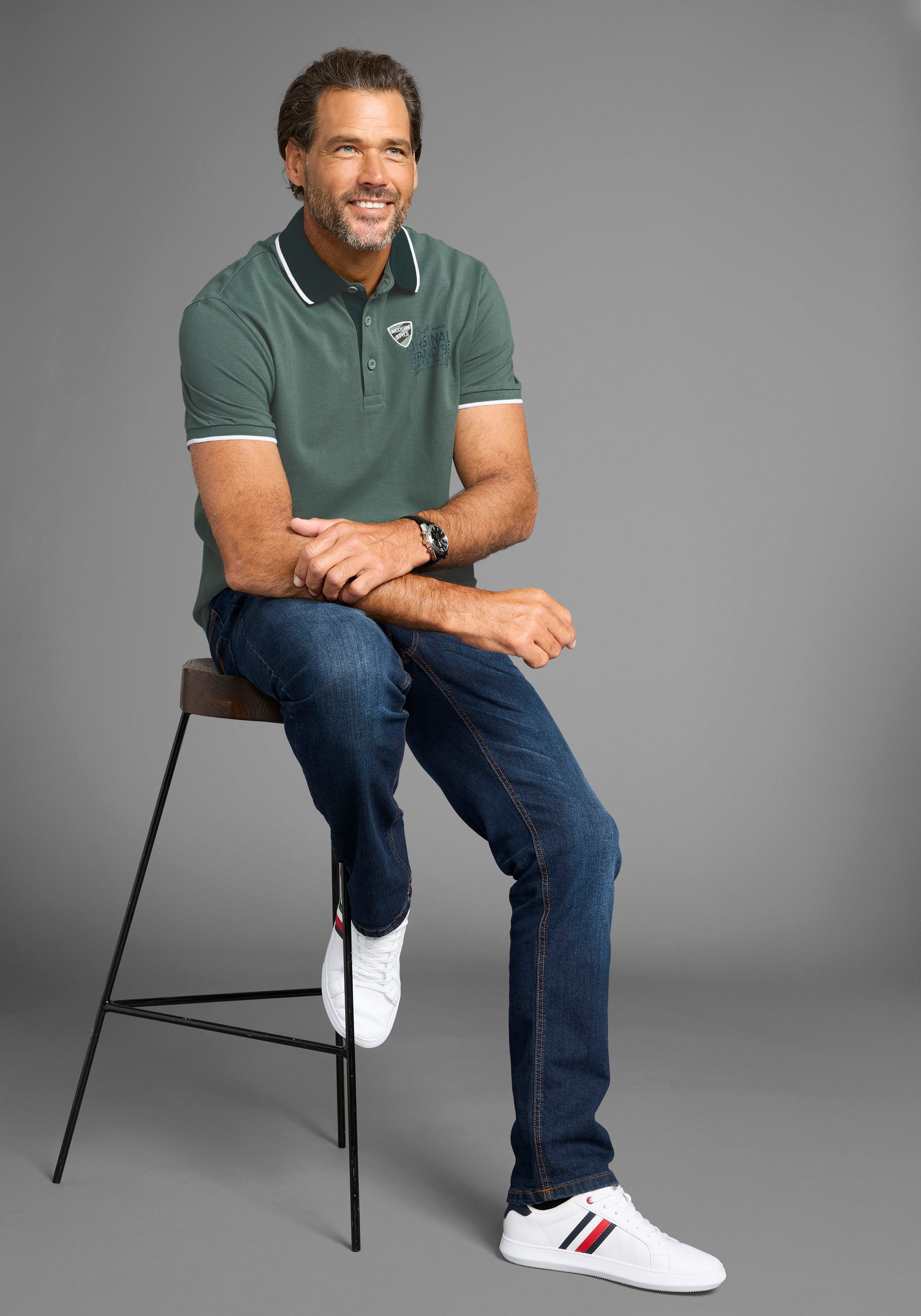 Man's World Poloshirt met borstprint, gemêleerd materiaal