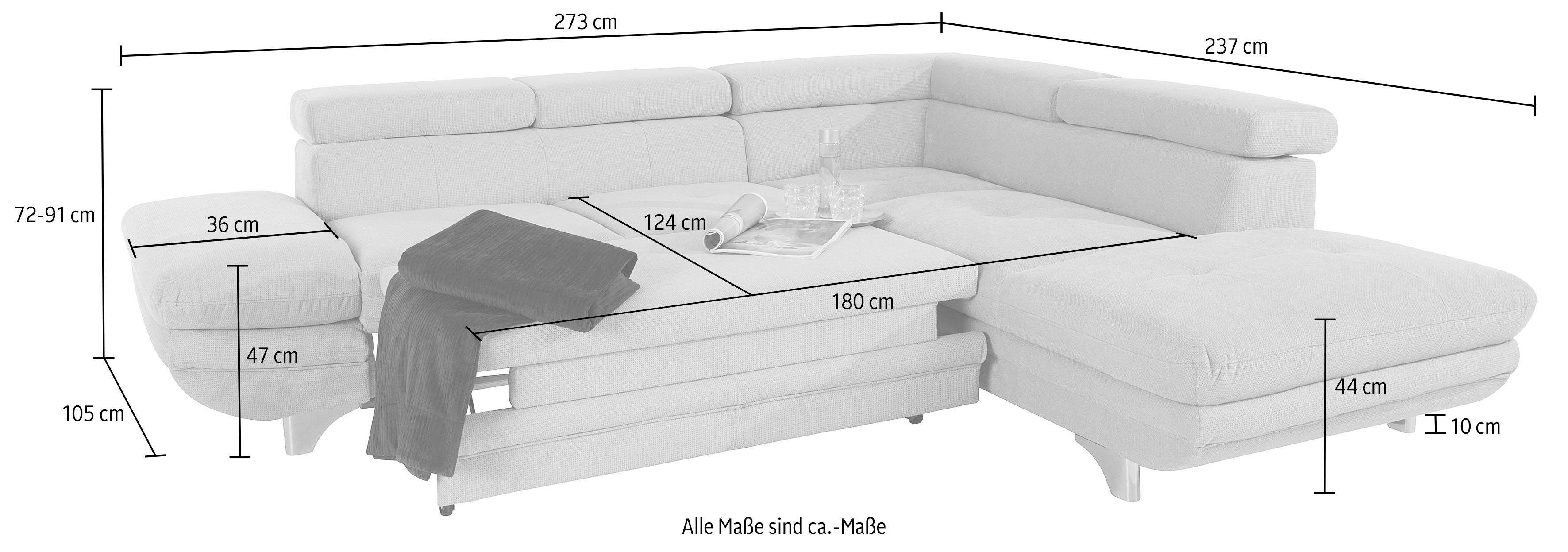 COTTA Zithoek Enterprise L-vorm Set bestaande uit: hoekbank met arm- & hoofdverstelling & hocker (set)