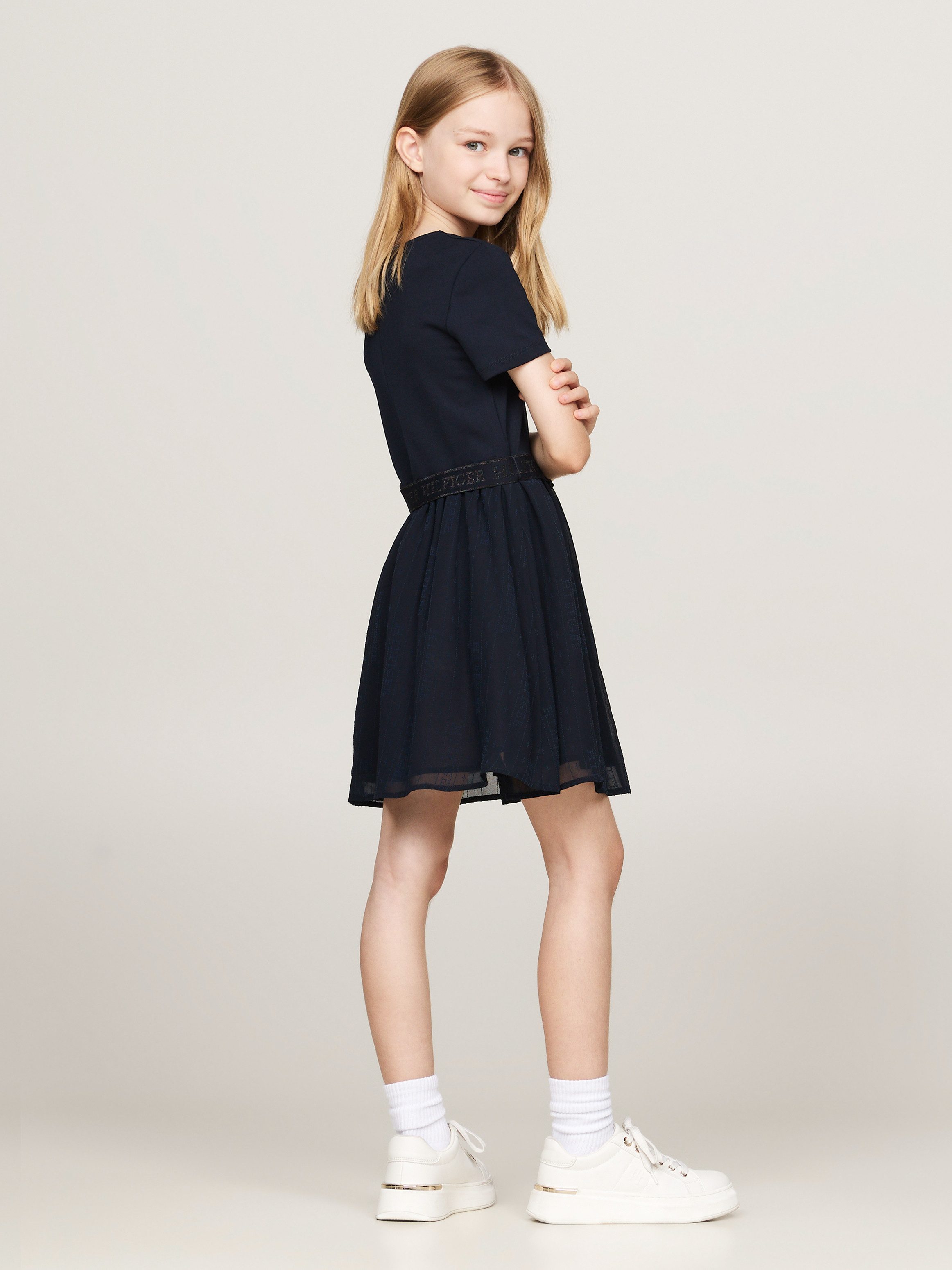 Tommy Hilfiger Jurk in a-lijn HILFIGER PUNTO TULLE DRESS LS