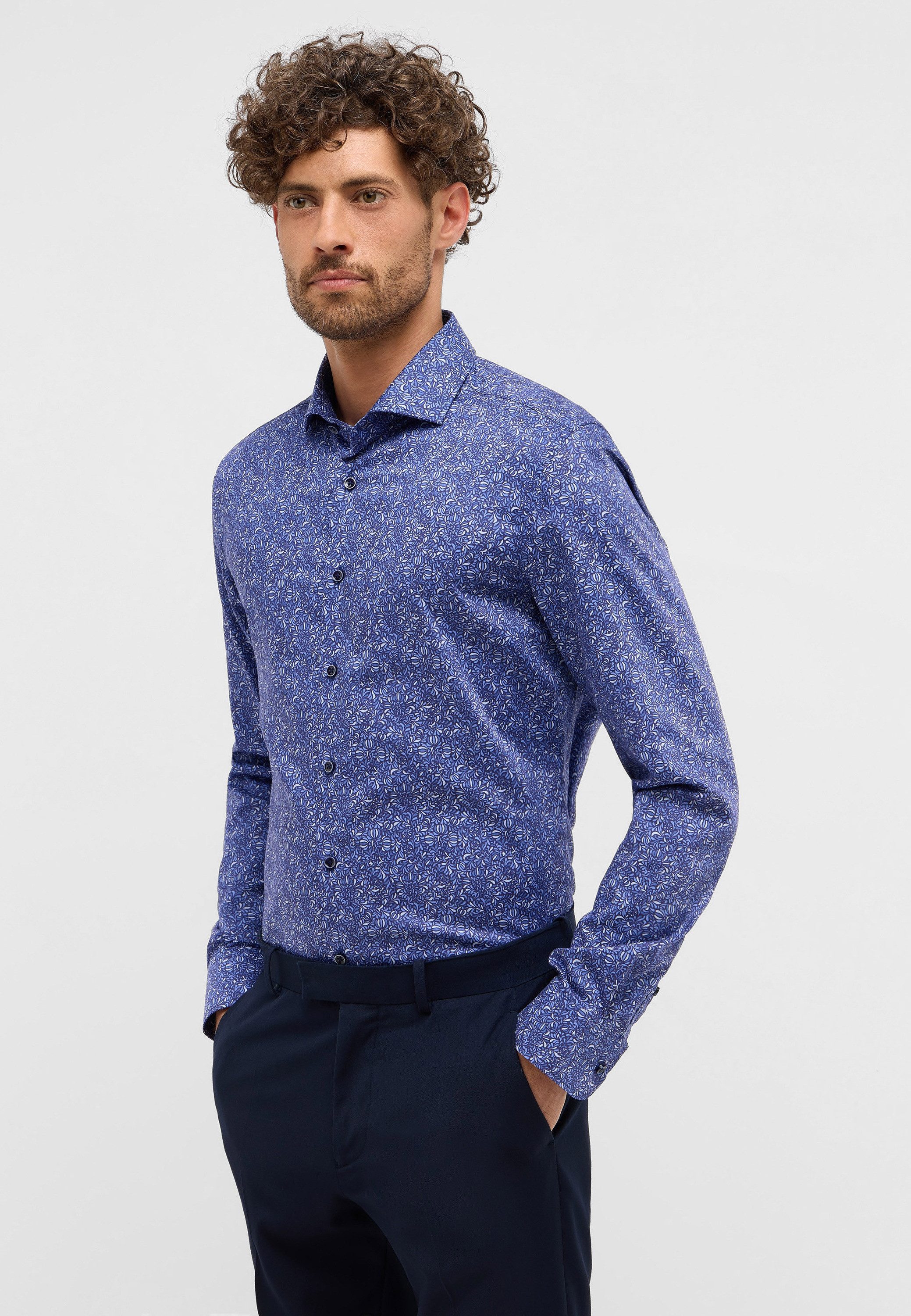 Eterna Overhemd met lange mouwen Slim fit NON IRON (strijkvrij) heren overhemden maat 37 blauw