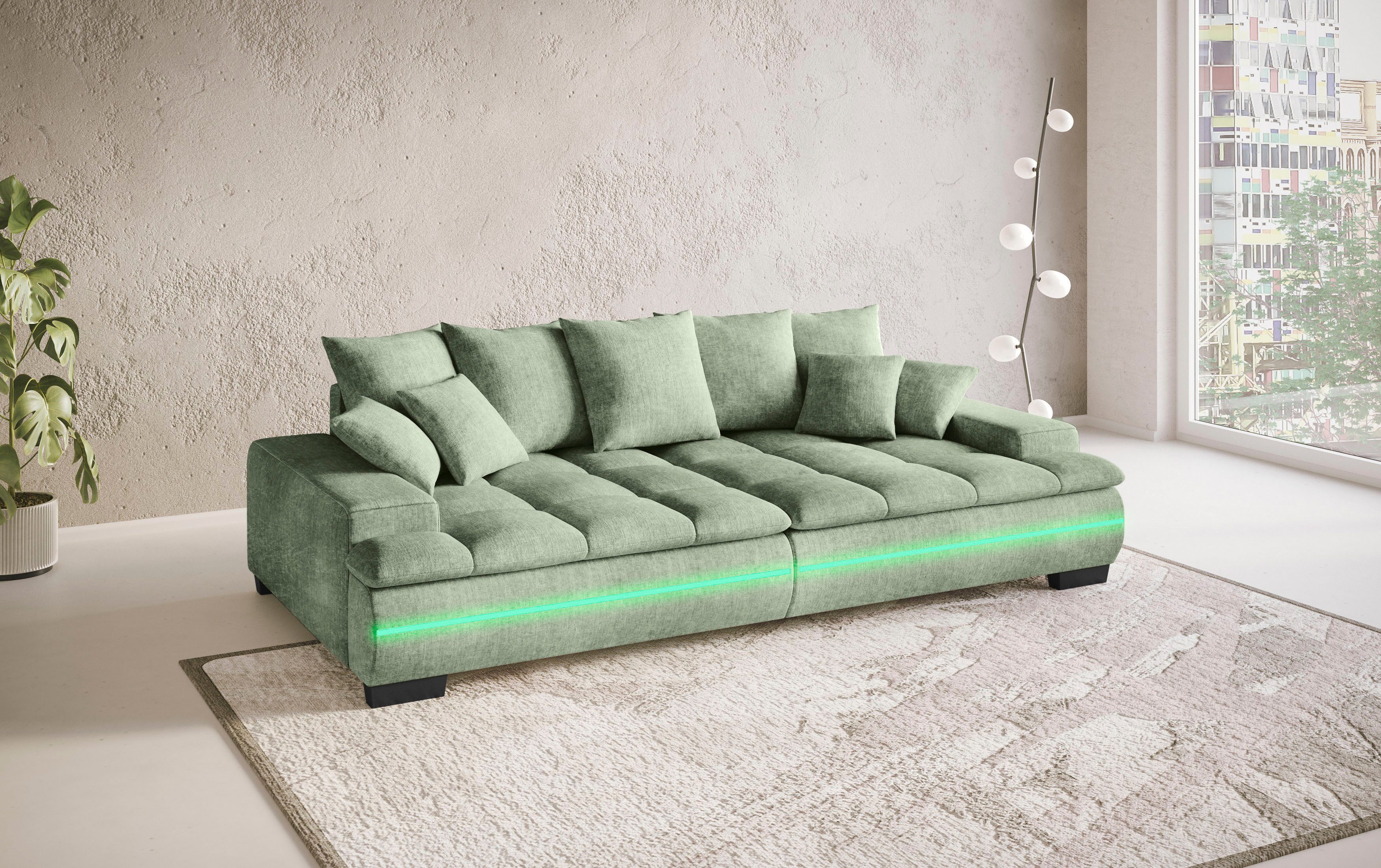 Mr. Couch Megabank Haiti II RGB-LED verlichting, koudschuim bekleding, tot 140 kg belastbaar