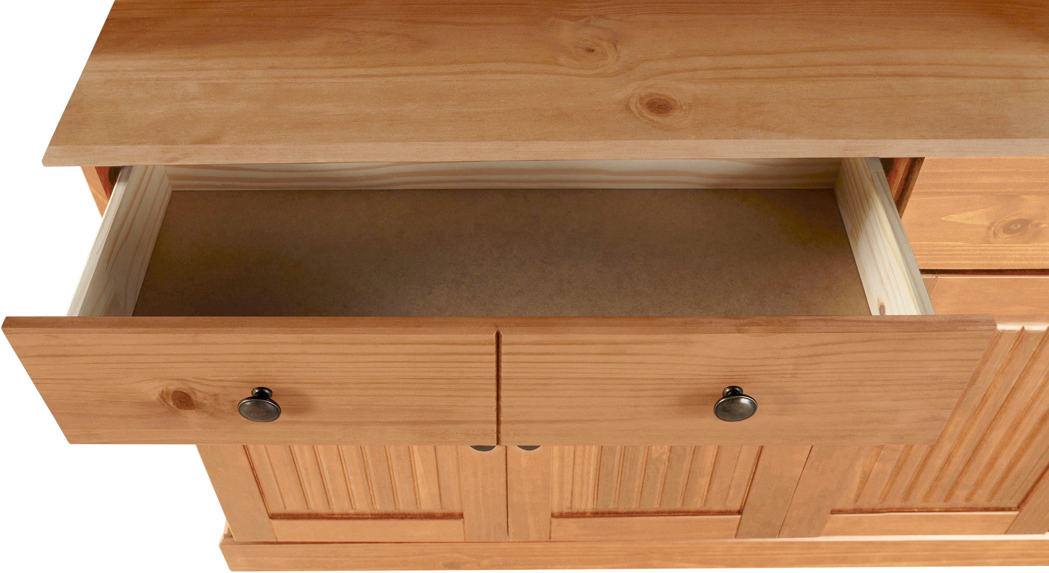 Home affaire Dressoir Liotta met 2 laden en 2 verstelbare planken, massief grenen