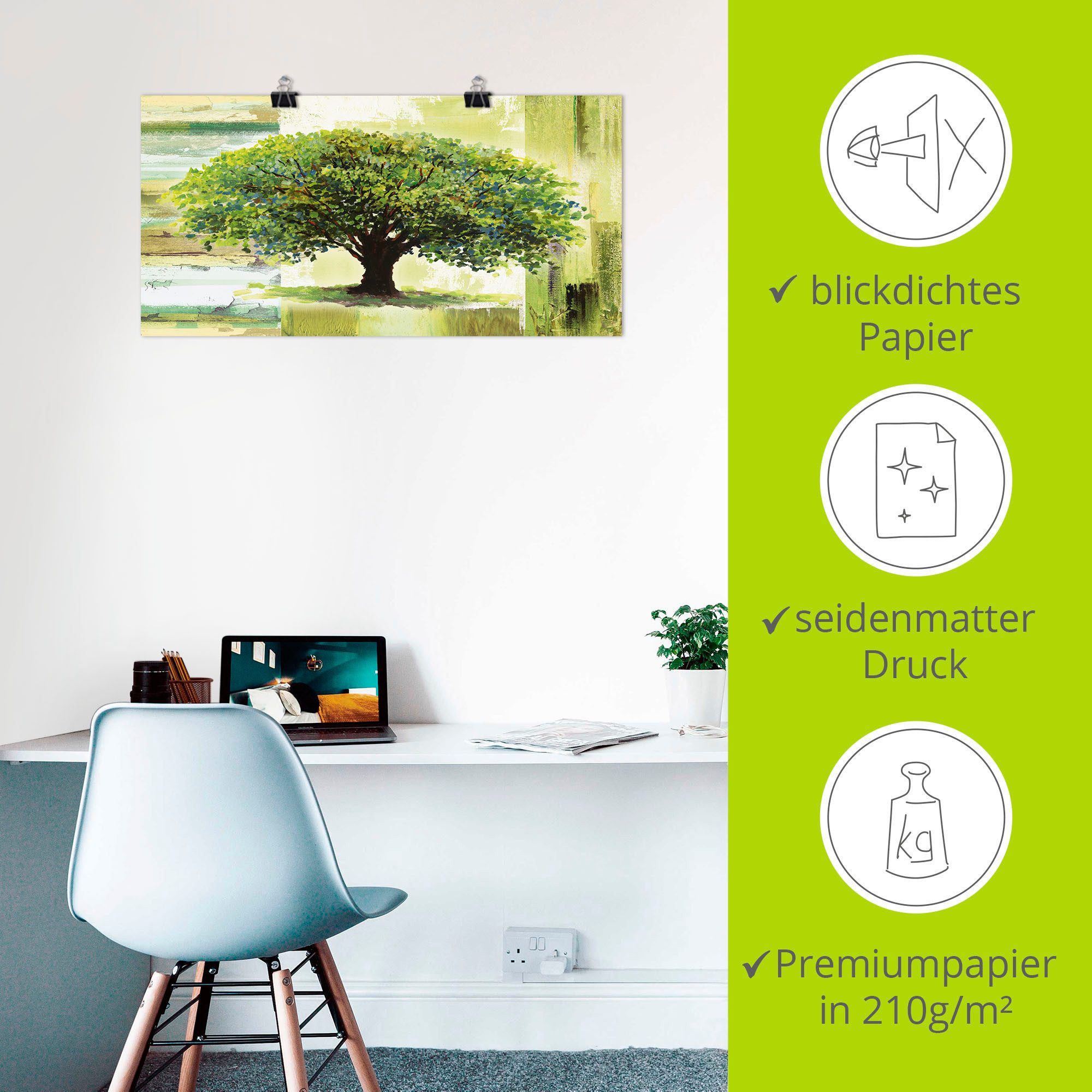 Artland Artprint Voorjaarsboom op abstracte achtergrond als artprint van aluminium, artprint voor buiten, artprint op linnen, poster in verschillende maten. maten