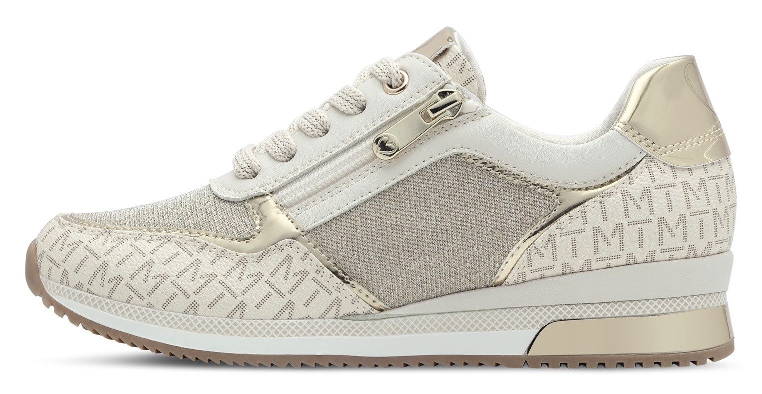 Marco Tozzi Sneakers met sleehak , vrijetijdsschoen, halfschoen, veterschoen met logo-print