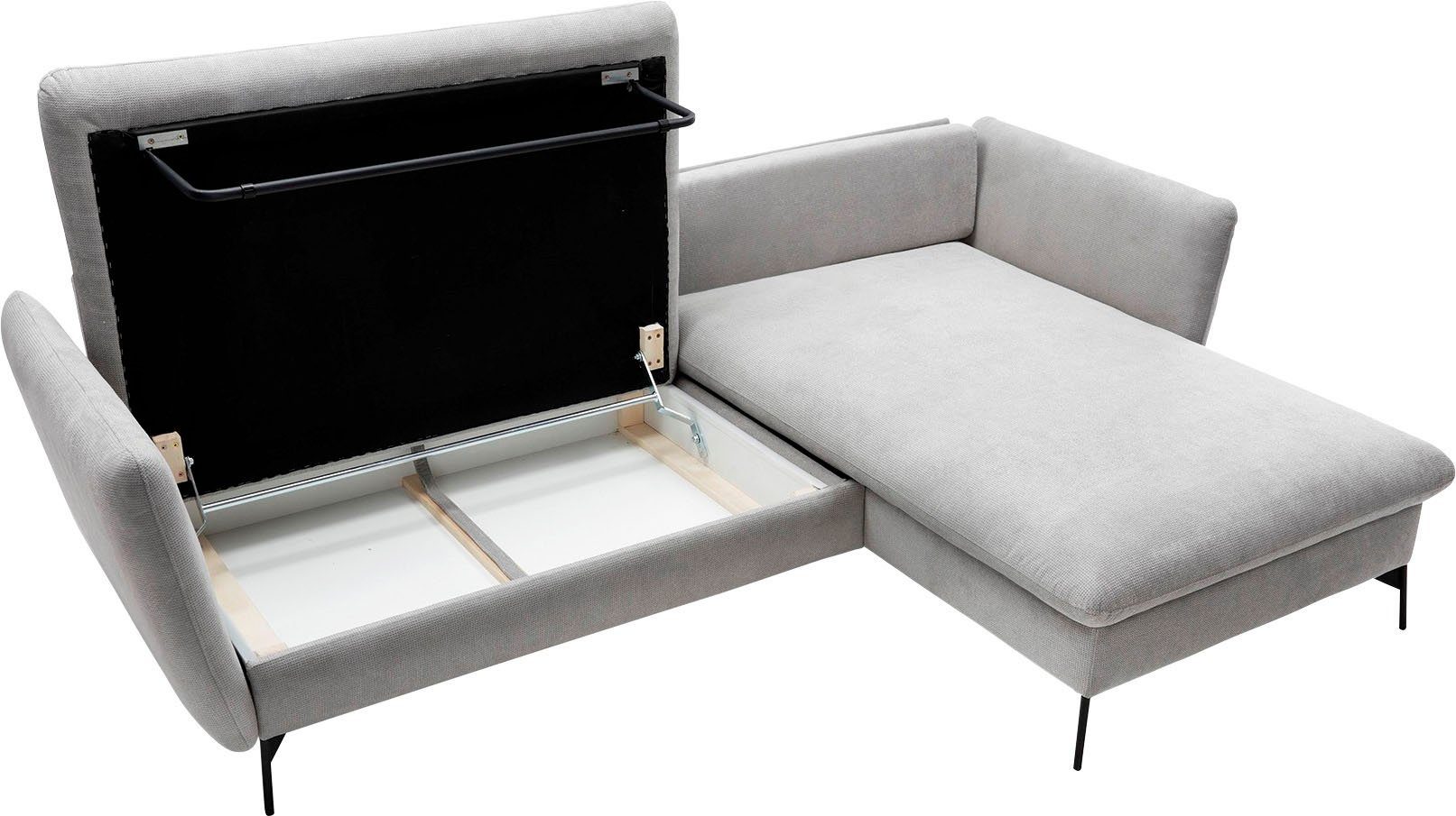andas Hoekbank LIVORNO,258 cm, L-model, Slaapfunctie en bedlade (139/224 cm), fluweel, structuur, geweven stof