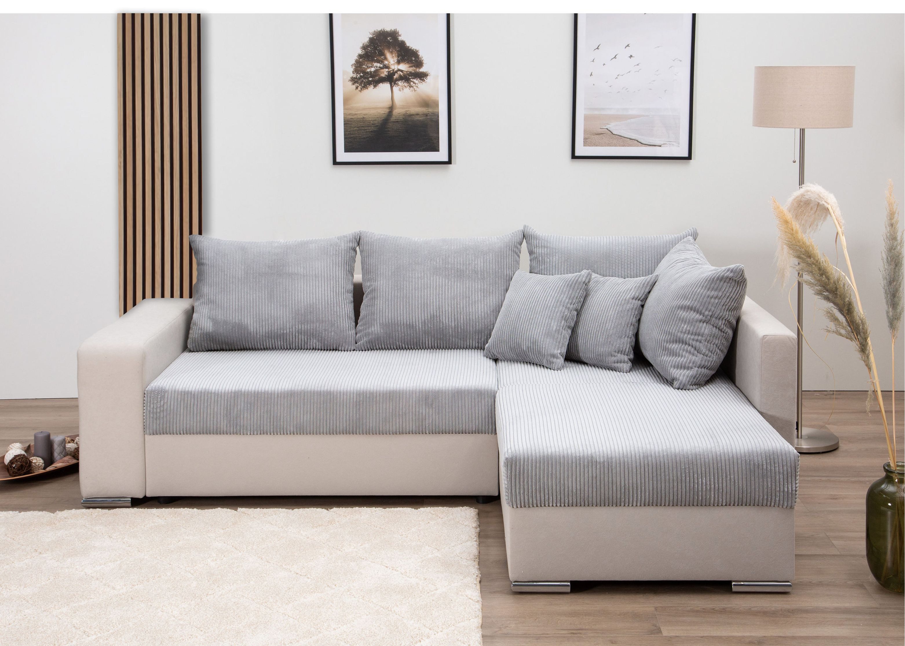 COLLECTION AB Hoekbank L-model Regalarmleuning met LED RGB verlichting, bedfunctie en bedbox