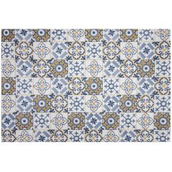 friedola keukenloper vintage tapijtloper, tegels design, ornamenten, geschikt voor binnen en buiten, wasbaar, keuken blauw