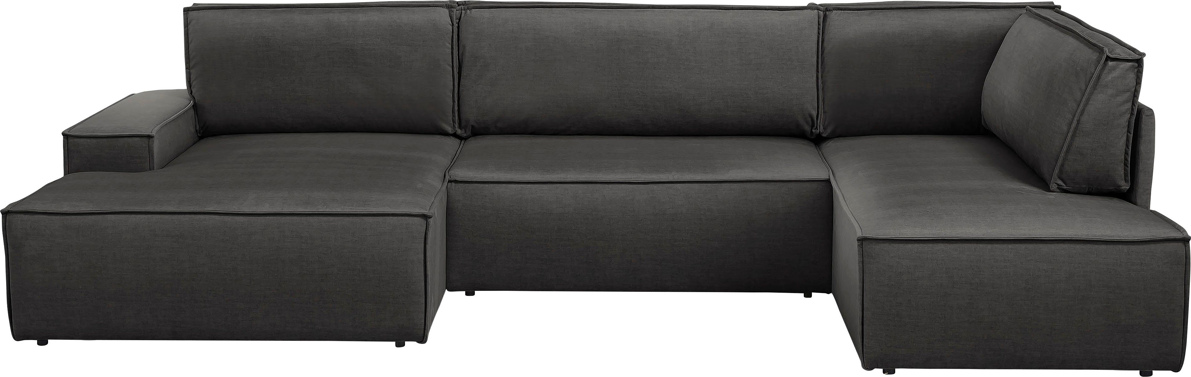Home affaire Zithoek SHERWOOD 329 cm, U-vorm, slaapbank, Slaapfunctie met bedkist (194x139 cm), cord, vintage, fluweel