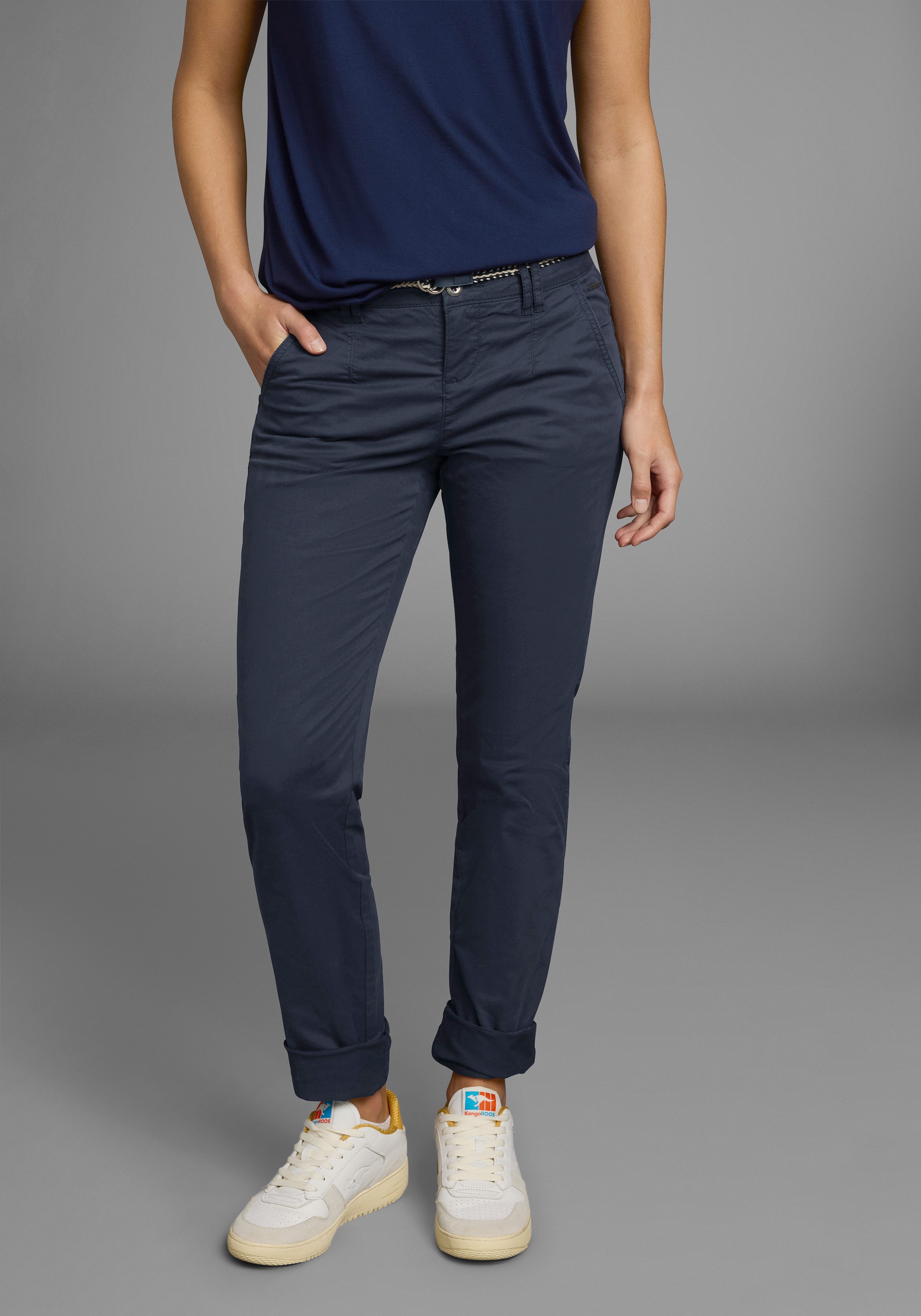 KangaROOS Chino in smal model, met koord te strikken (set, 2-delig, Met riem)