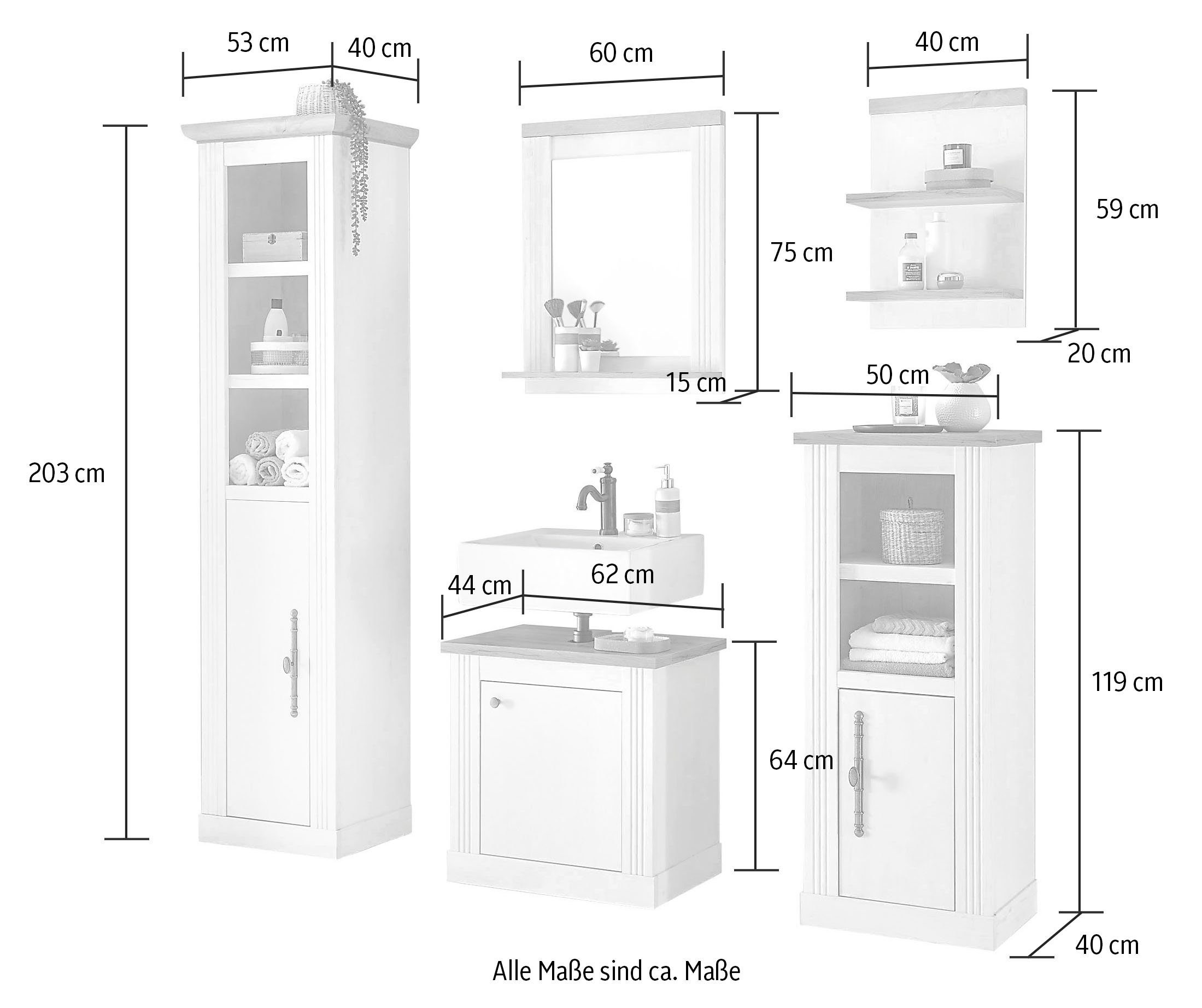 Home affaire Badkamerserie WESTMINSTER, Bad im Landhausstil, 5-teiliges Badezimmer in romantische rustieke stijl, exclusief by otto (5-delig)