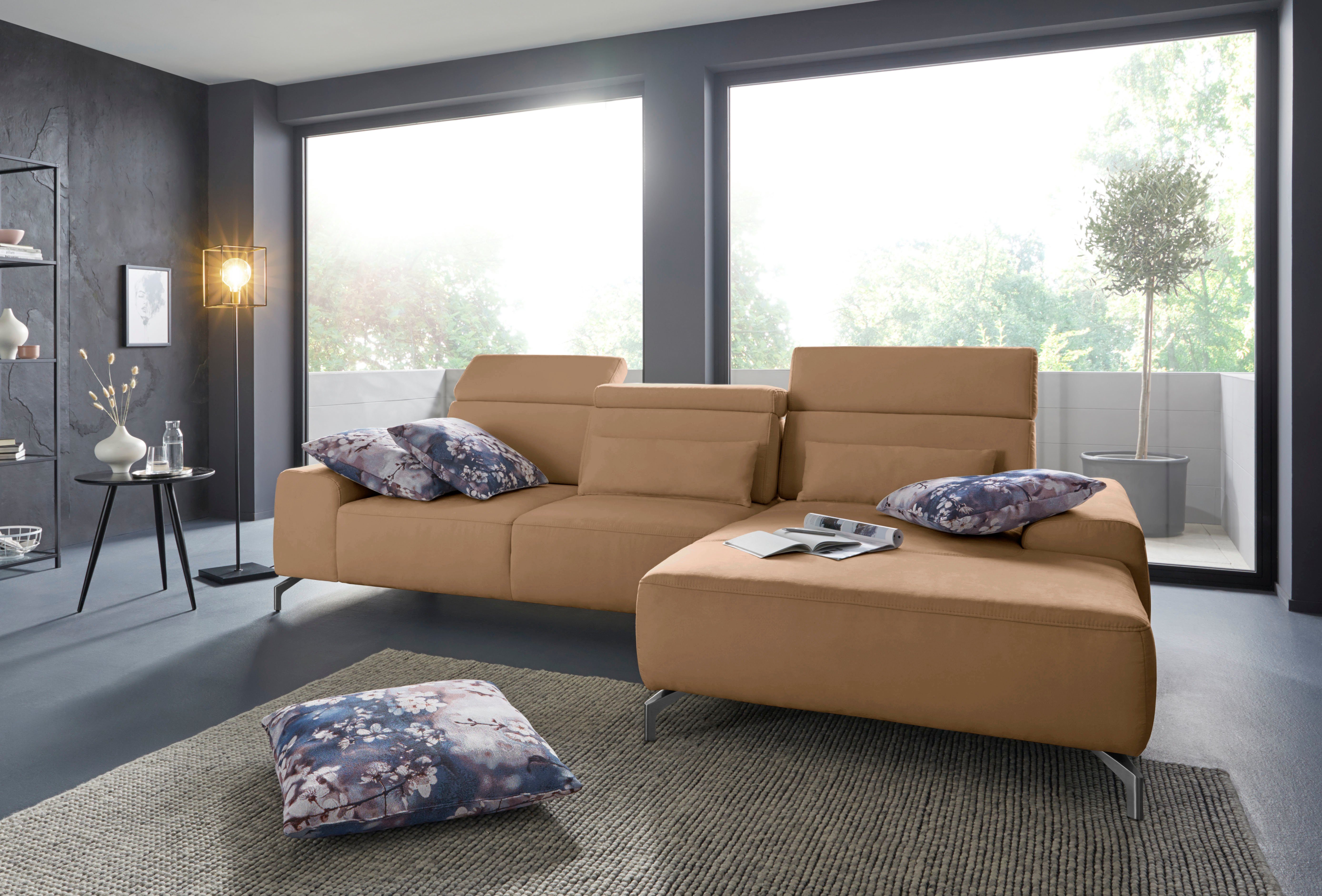 sit&more Hoekbank Gizeh L-vorm Poothoogte 15 cm, inclusief zitdiepteverstelling en verstelbare hoofdsteun