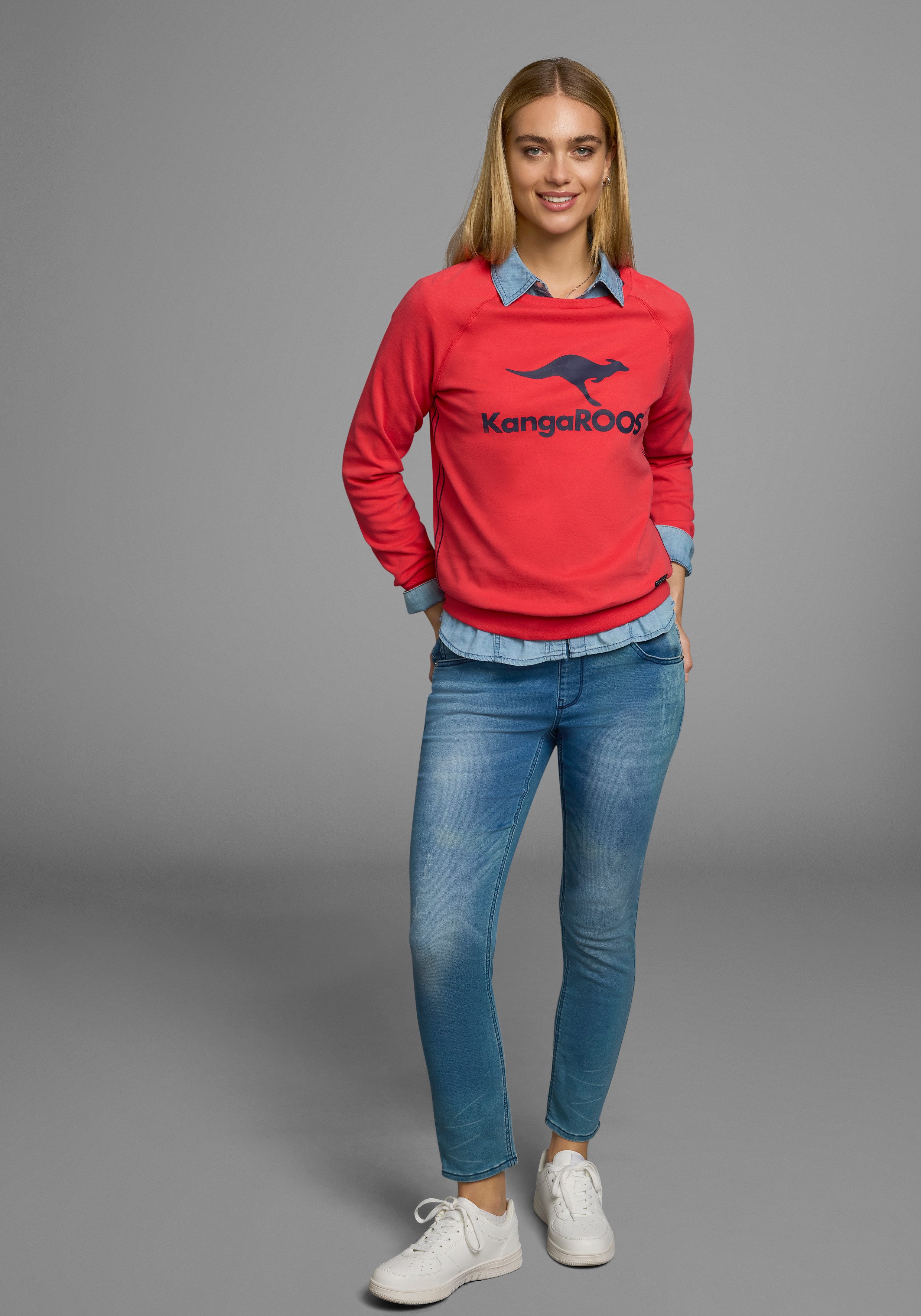 KangaROOS Sweatshirt Lange mouwen, figuurvolgende snit, met print, ronde hals