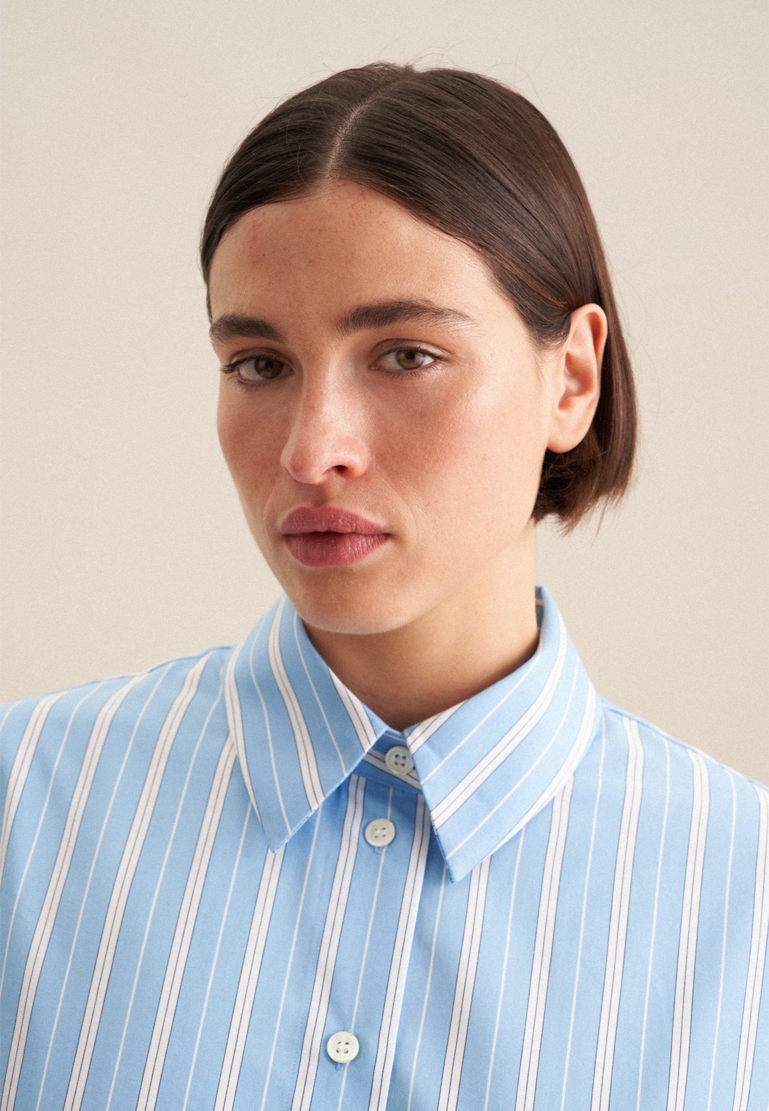 seidensticker Lange blouse Zwarte roos Lange mouwen kraag strepen