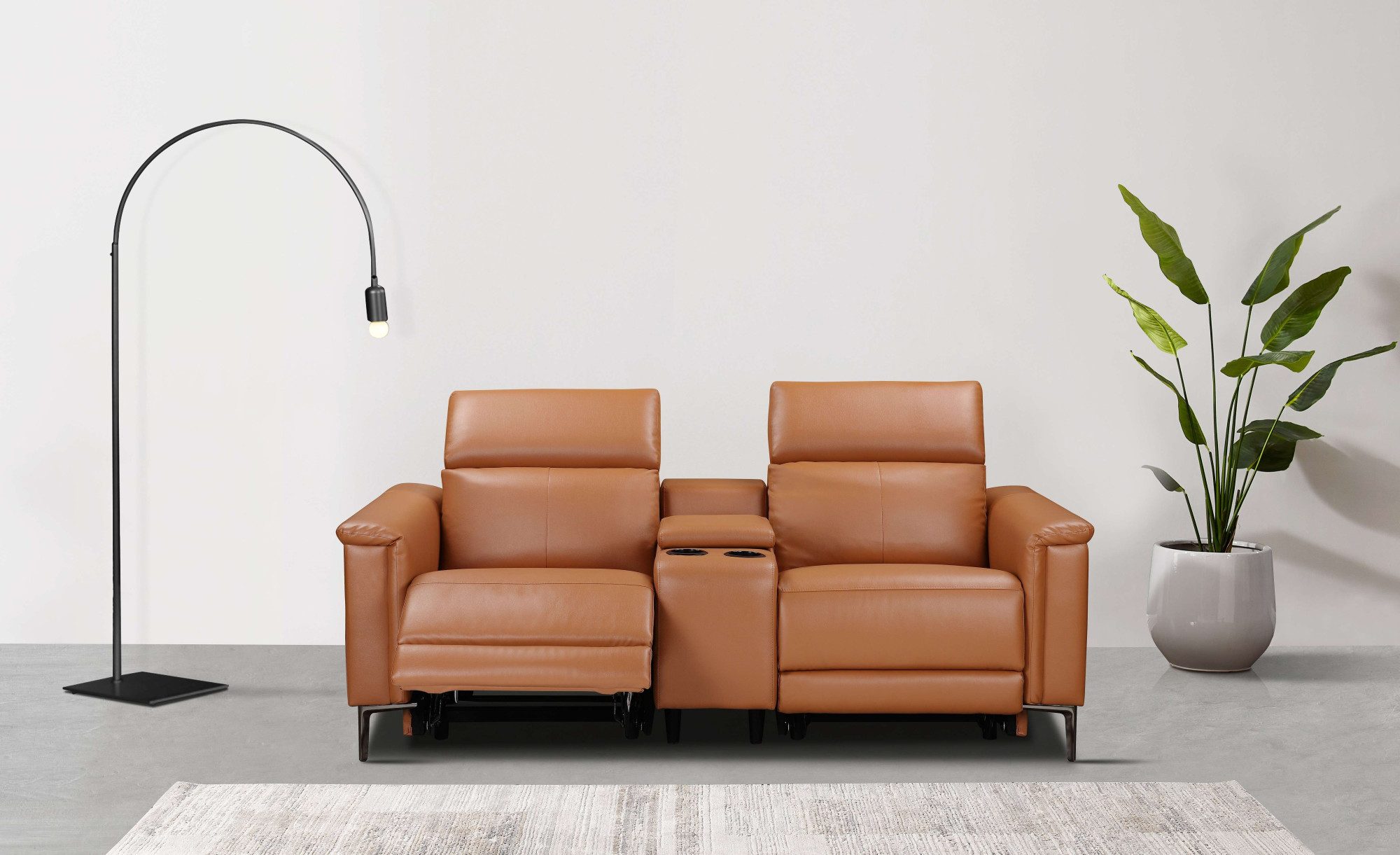 Places of Style 2-zitsbank Lund, 2-zits bioscoopbank, tv-fauteuil, multimedia-sofa, USB-A met elektrische of handmatige relaxfunctie, bekerhouder en opbergruimte