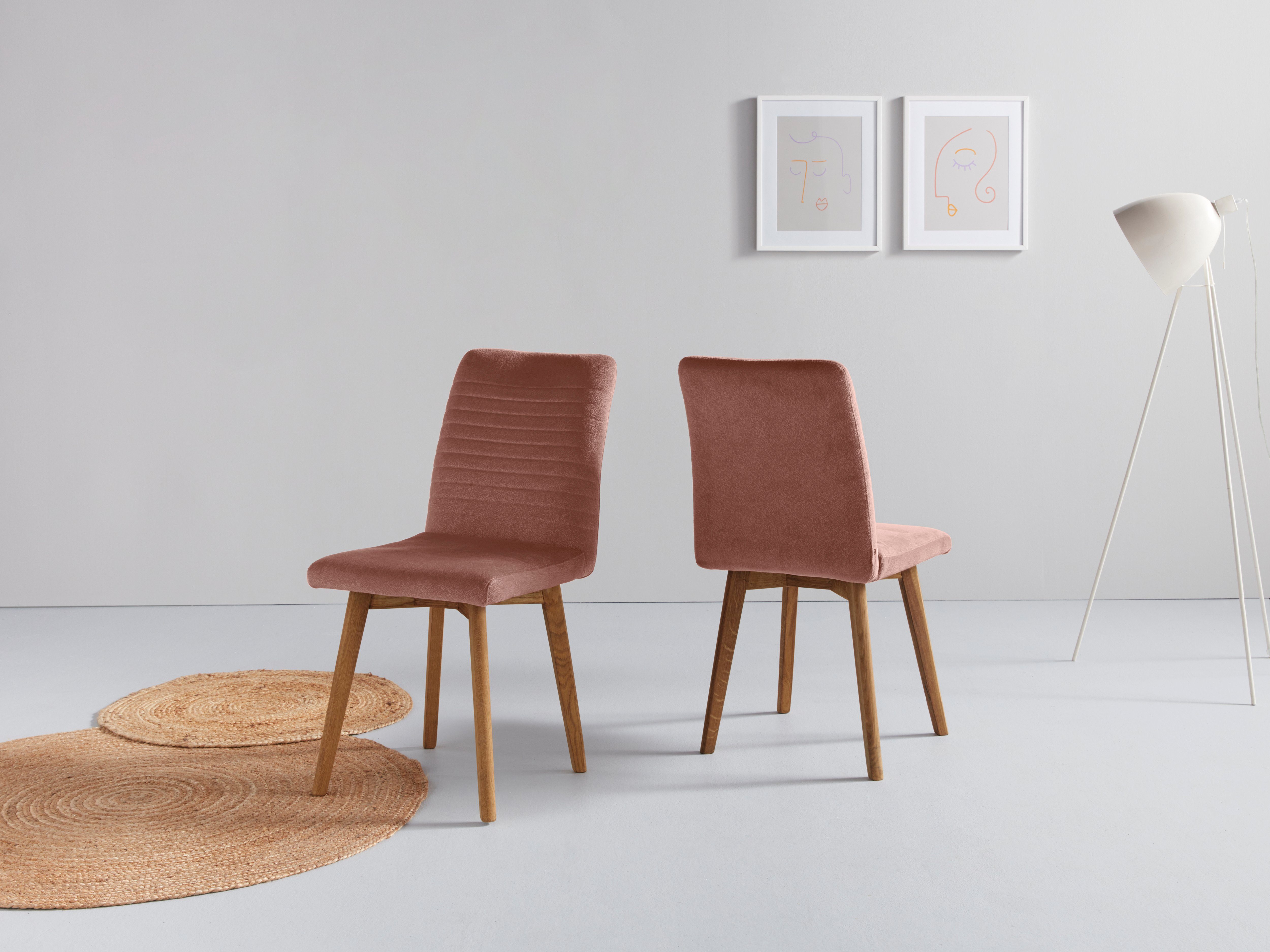 OTTO products Eetkamerstoel Alessja Bekleding van microvezel, frame van eiken massief hout (set, 2 stuks)