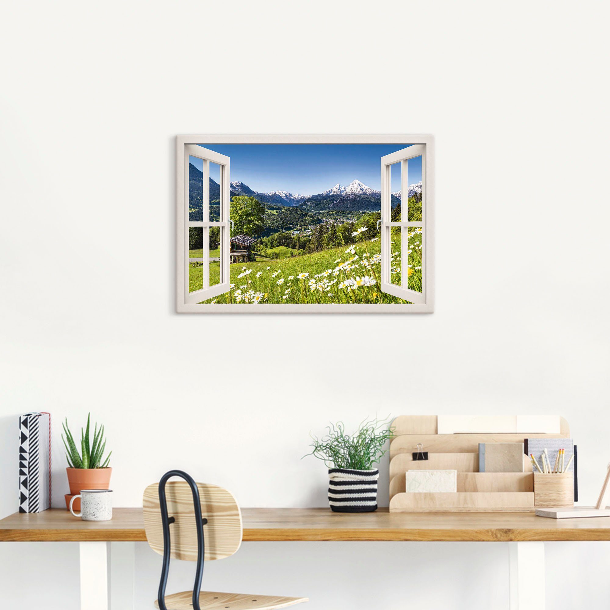 Artland Artprint Blik uit het venster Beierse Alpen als artprint van aluminium, artprint op linnen, muursticker of poster in verschillende maten