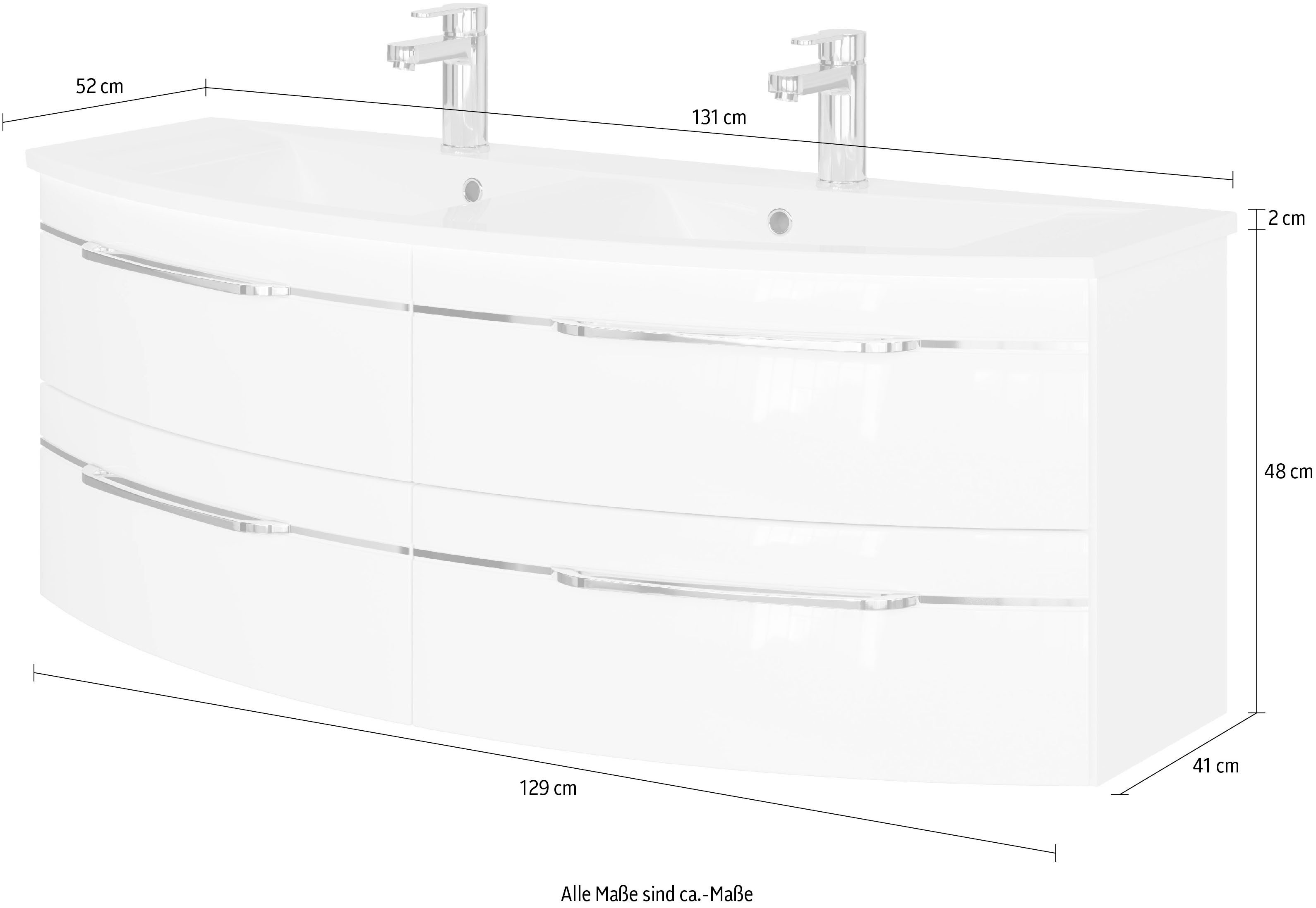 Saphir Wastafelonderkast Serie 7045 mineraalmarmeren wastafel en onderkast, 131 cm breed