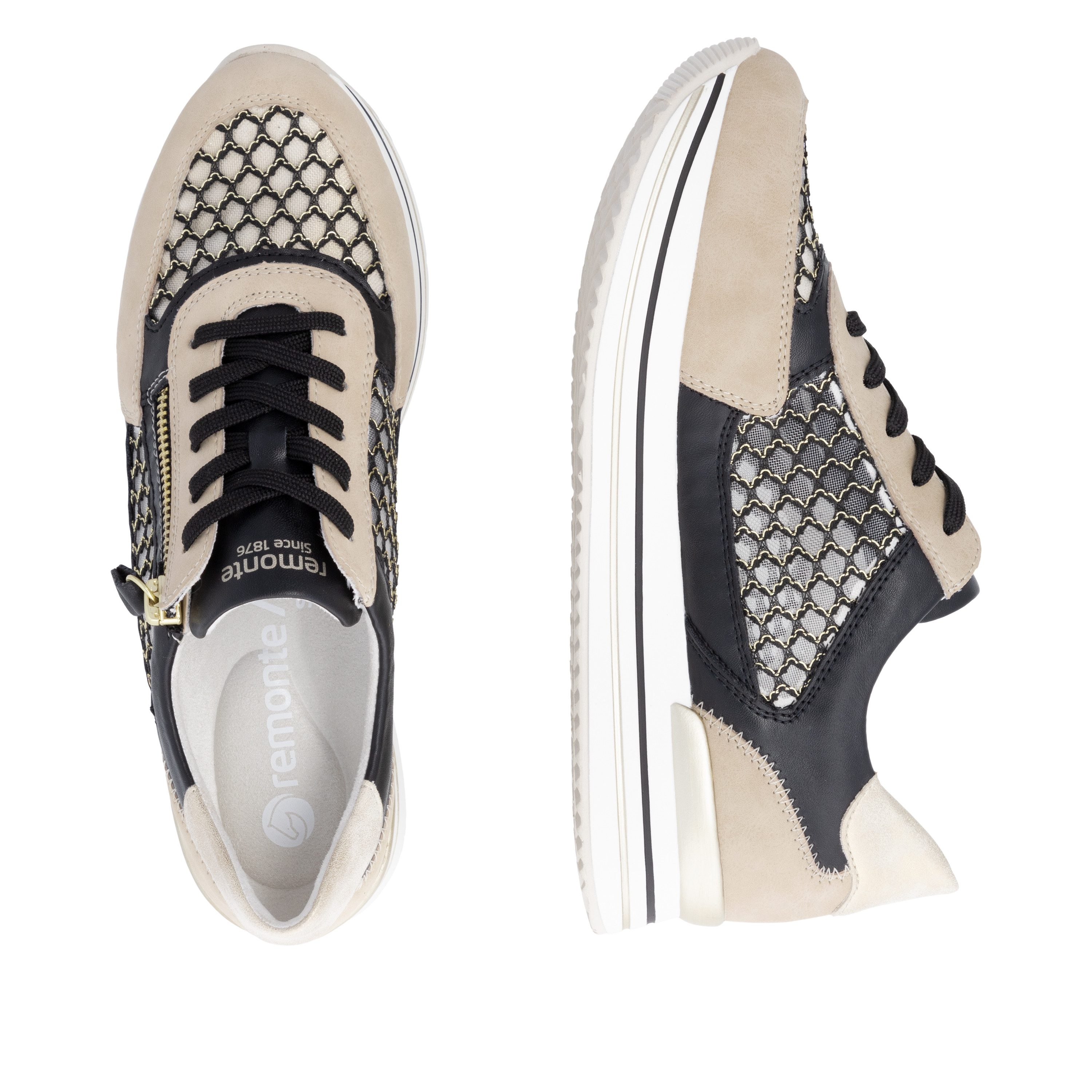 Remonte Plateausneakers , vrijetijdsschoen, lage schoen, veterschoen, vegan, contrastafwerking