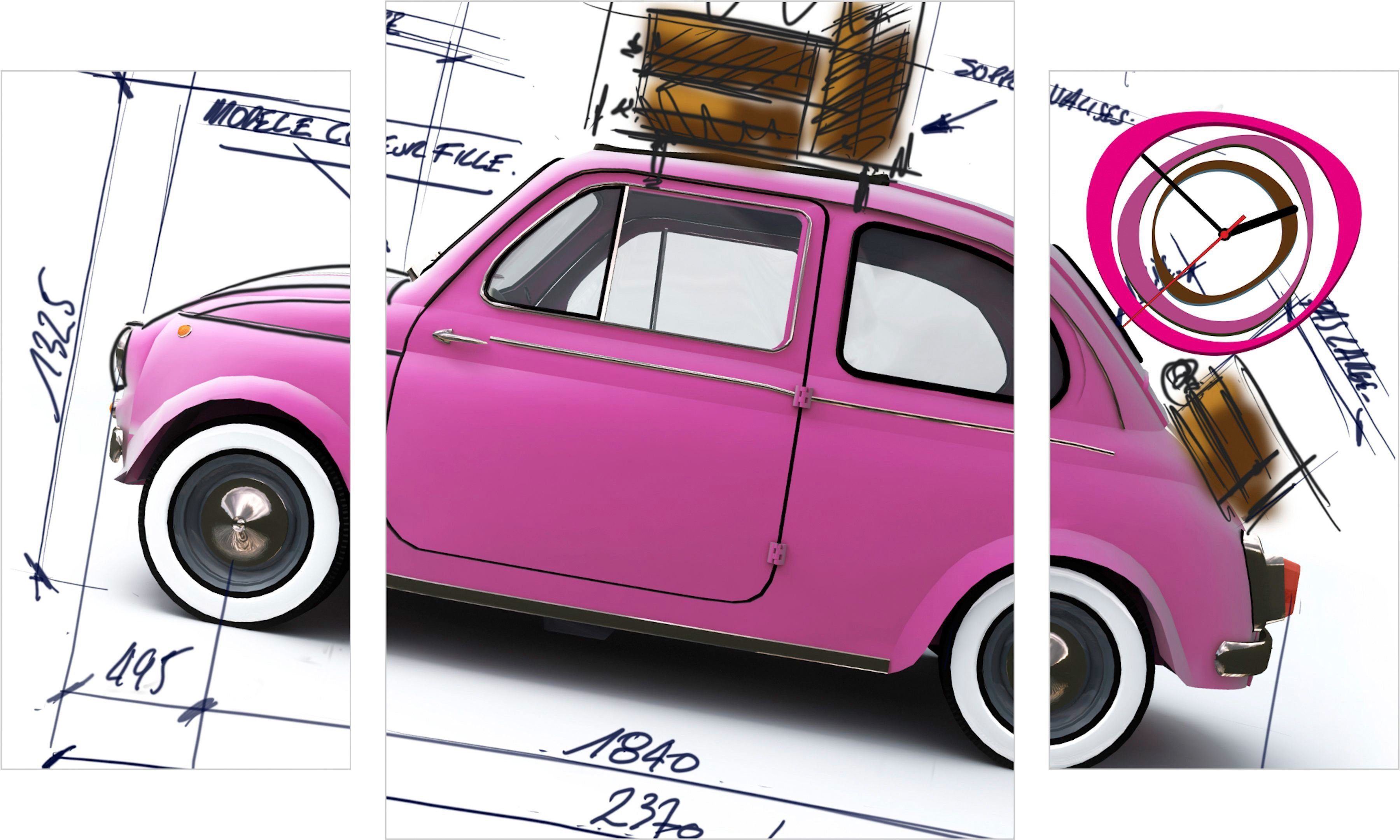 Conni Oberkircher´s Wanddecoratie Pink Mini Car met decoratieve klok (set)