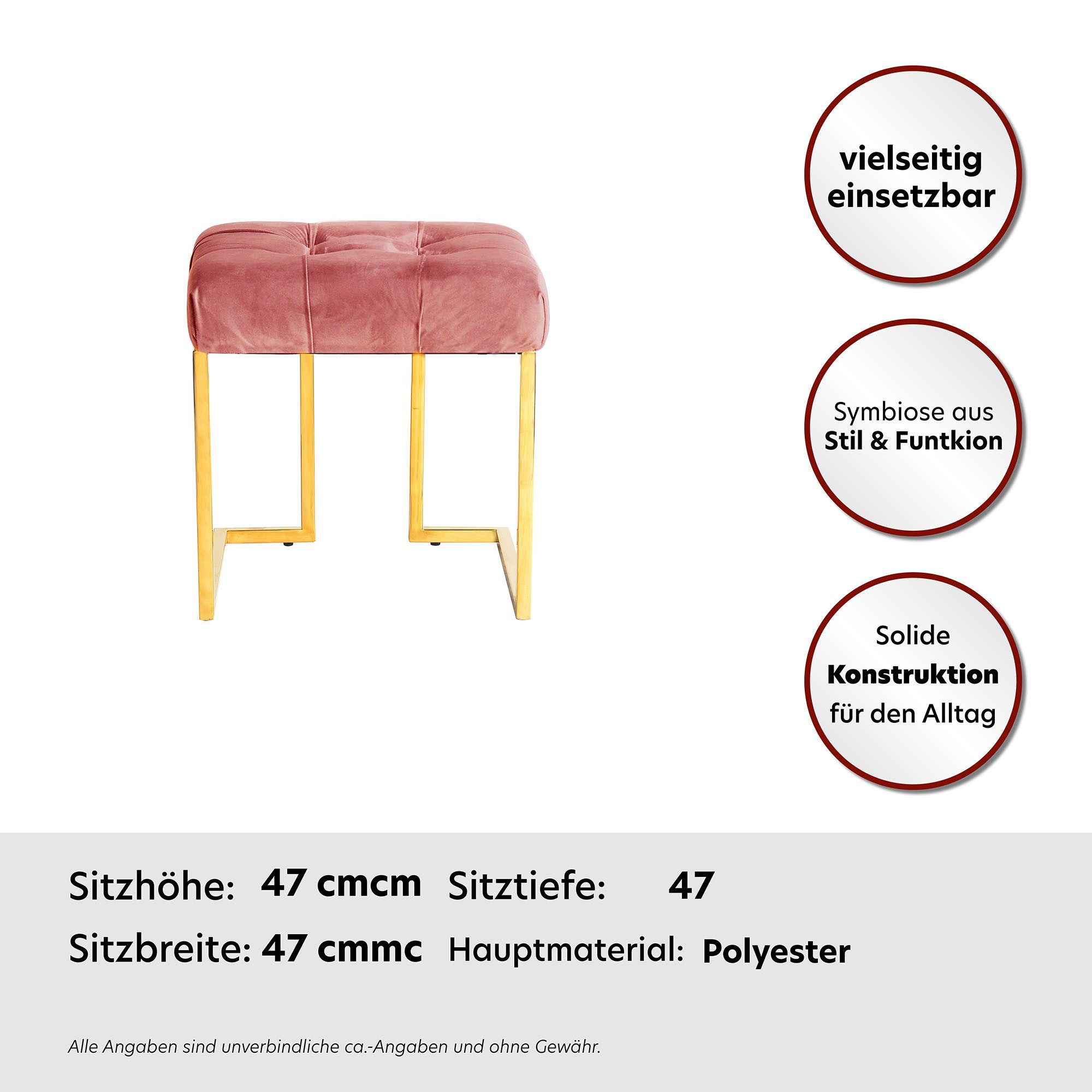 Kayoom Zithocker Kruk Rare, elegante uitstraling door goudkleurige frame hoekig, fluweelzacht, doorgestikt, met sierknopen, edelstalen frame (1 stuk)