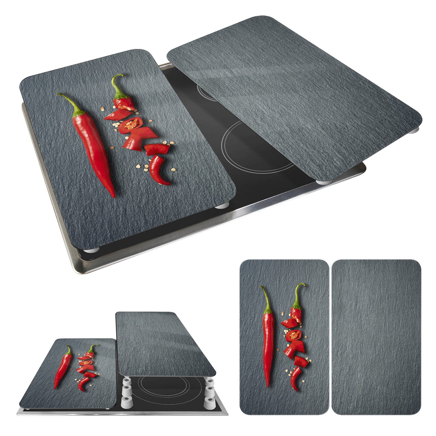 WENKO Kookplaatdeksel Universeel model Cayenne Kookplaatafdekking voor alle soorten kookplaten, krasvast, met antislipvoetjes (set, 2-delig)