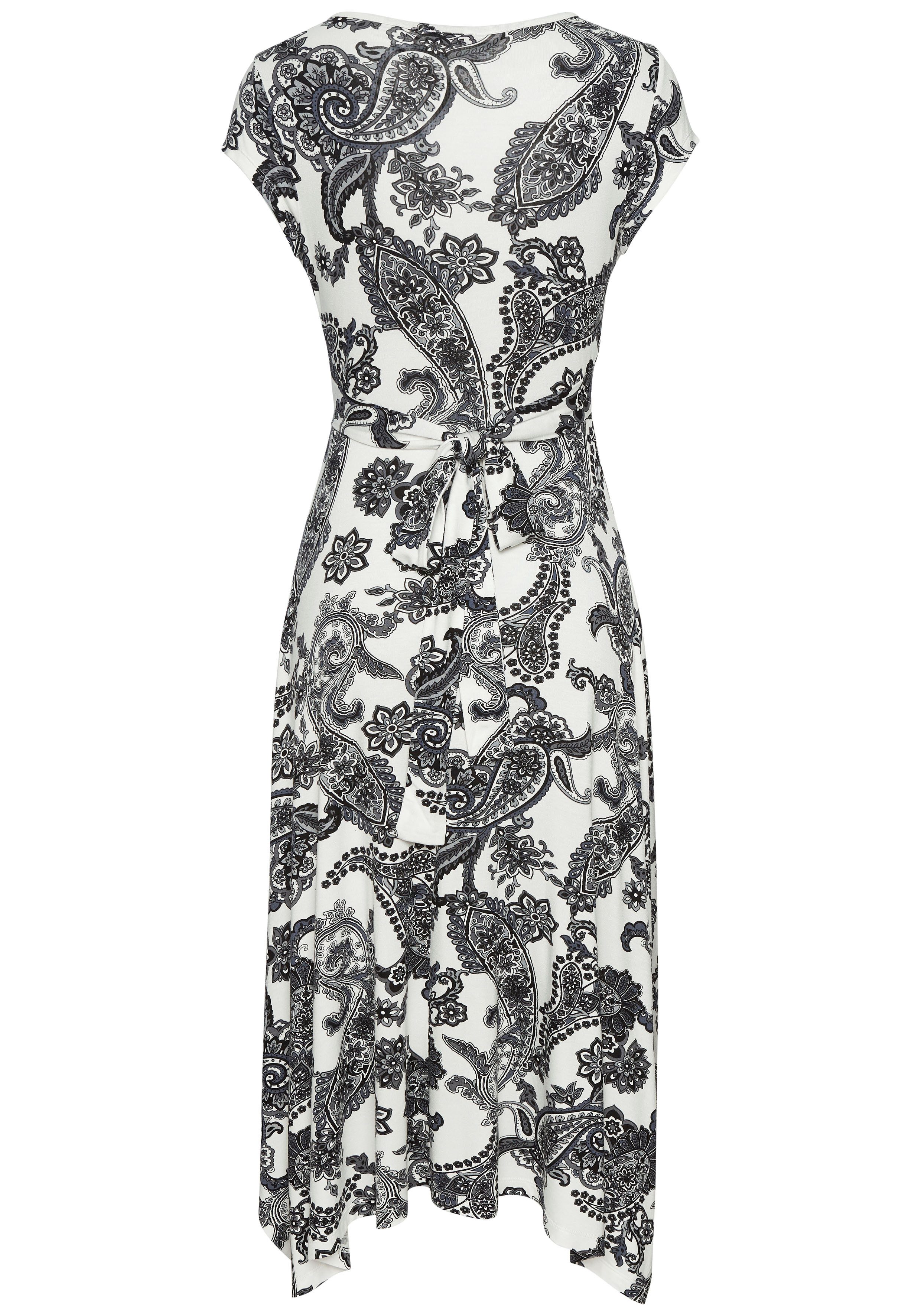 Lascana Zomerjurk met puntzoom en strik in de taille strandjurk paisley-patroon