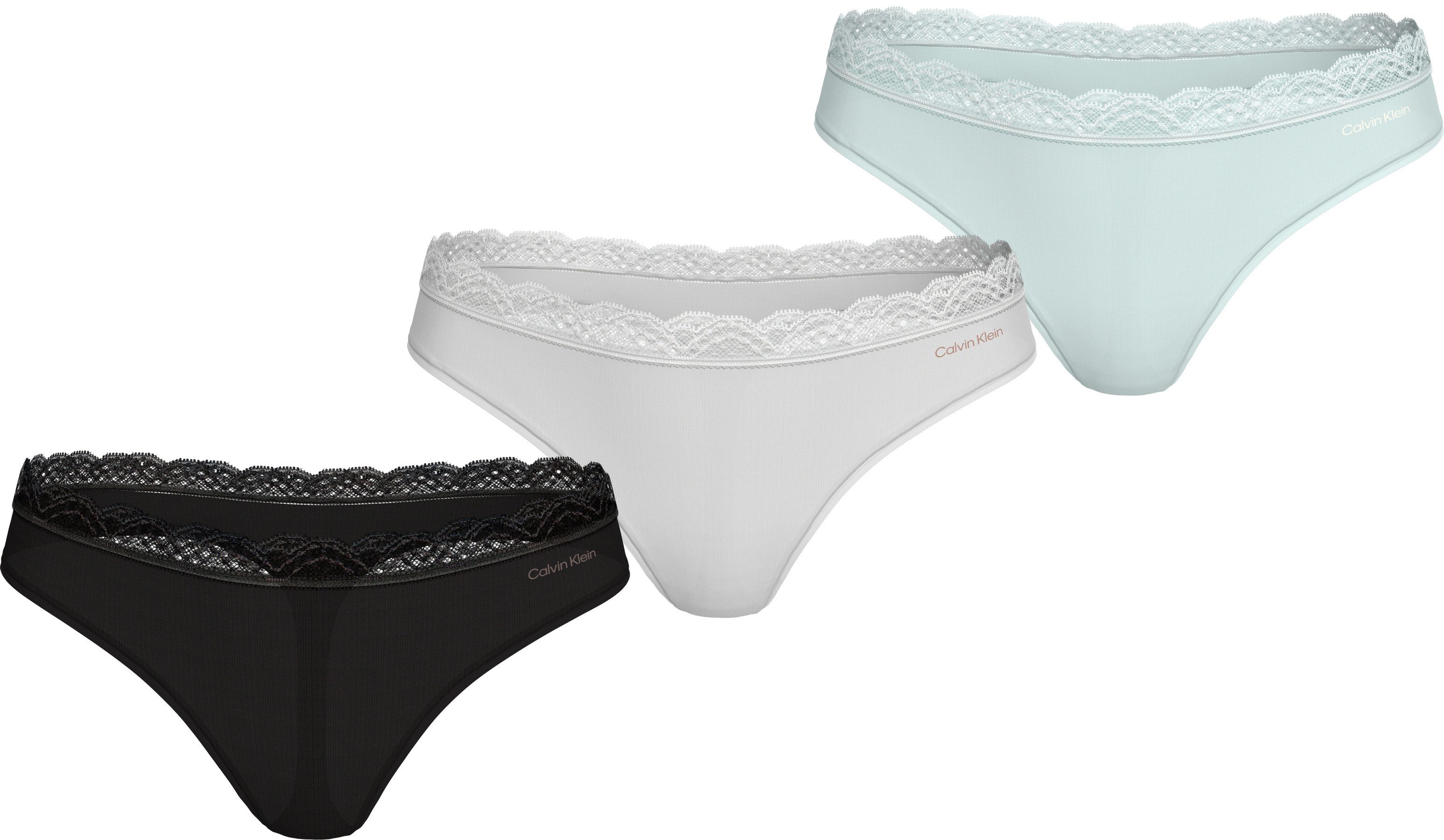 Calvin Klein String THONG 3PK met kant op de band (3 stuks) dames strings maat S (36) multicolor